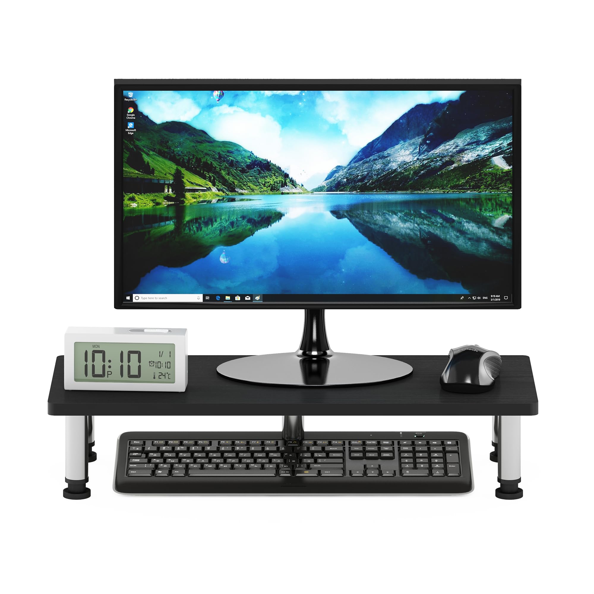 Furinno Turn-N-Tube Monitor Riser Stand, Americano, Stainless Steel Tubes