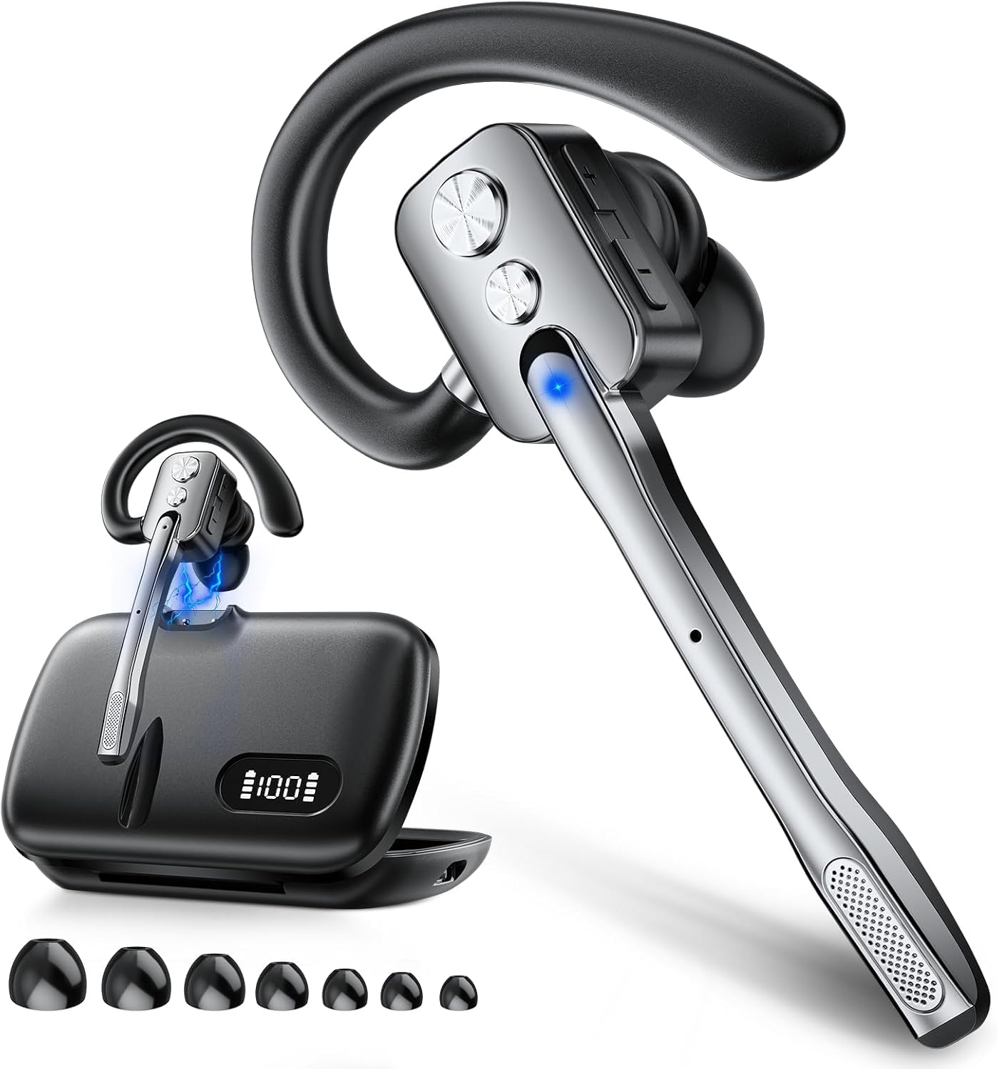 Bluetooth Headset, Wireless Headset with DualMics & Noise Cancelling, Bluetooth Earpiece with Mute for Office Business Work Tru
