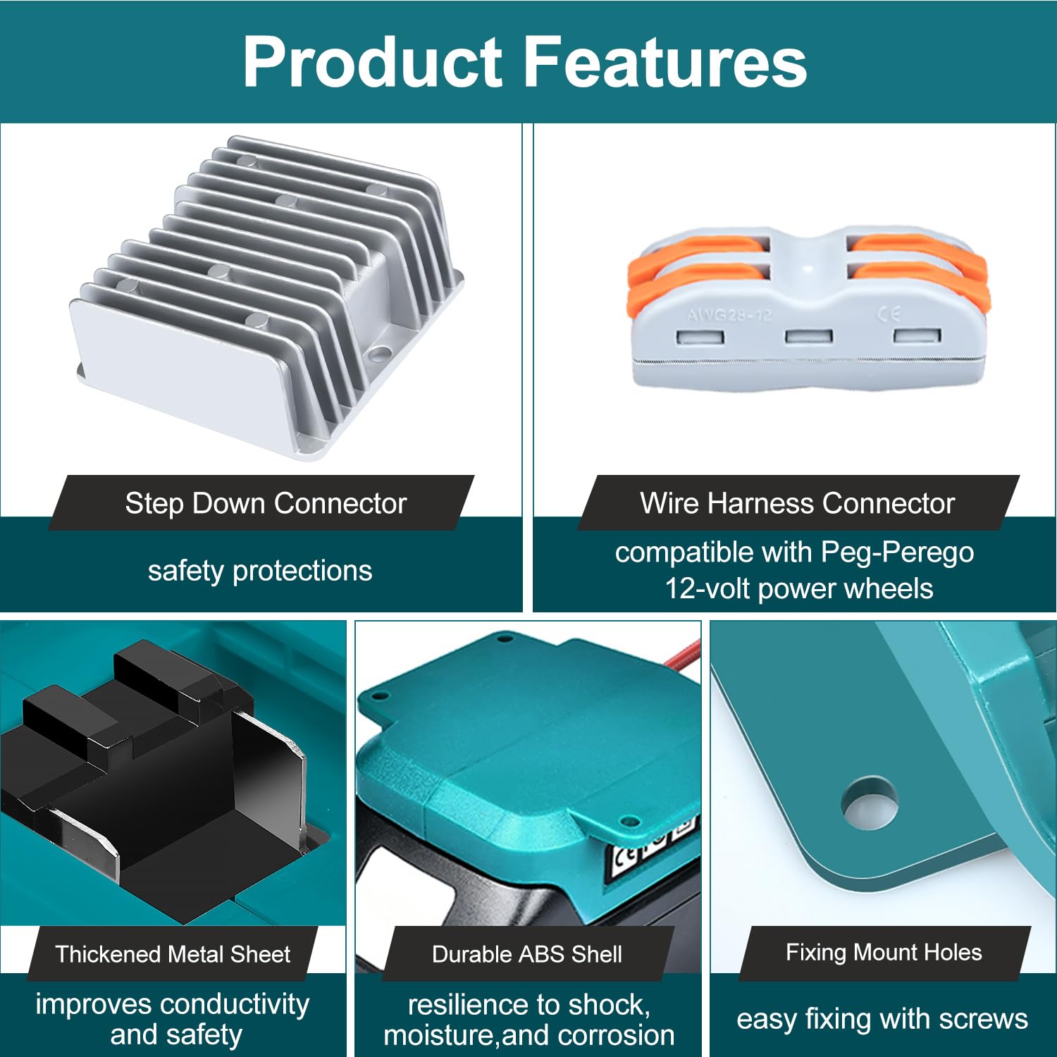 18V To 12V Step Down Converter For Makita 18V Lxt For Power Wheel Battery Adapter, Dc 12V 15A 180W Buck Converter Regulator With