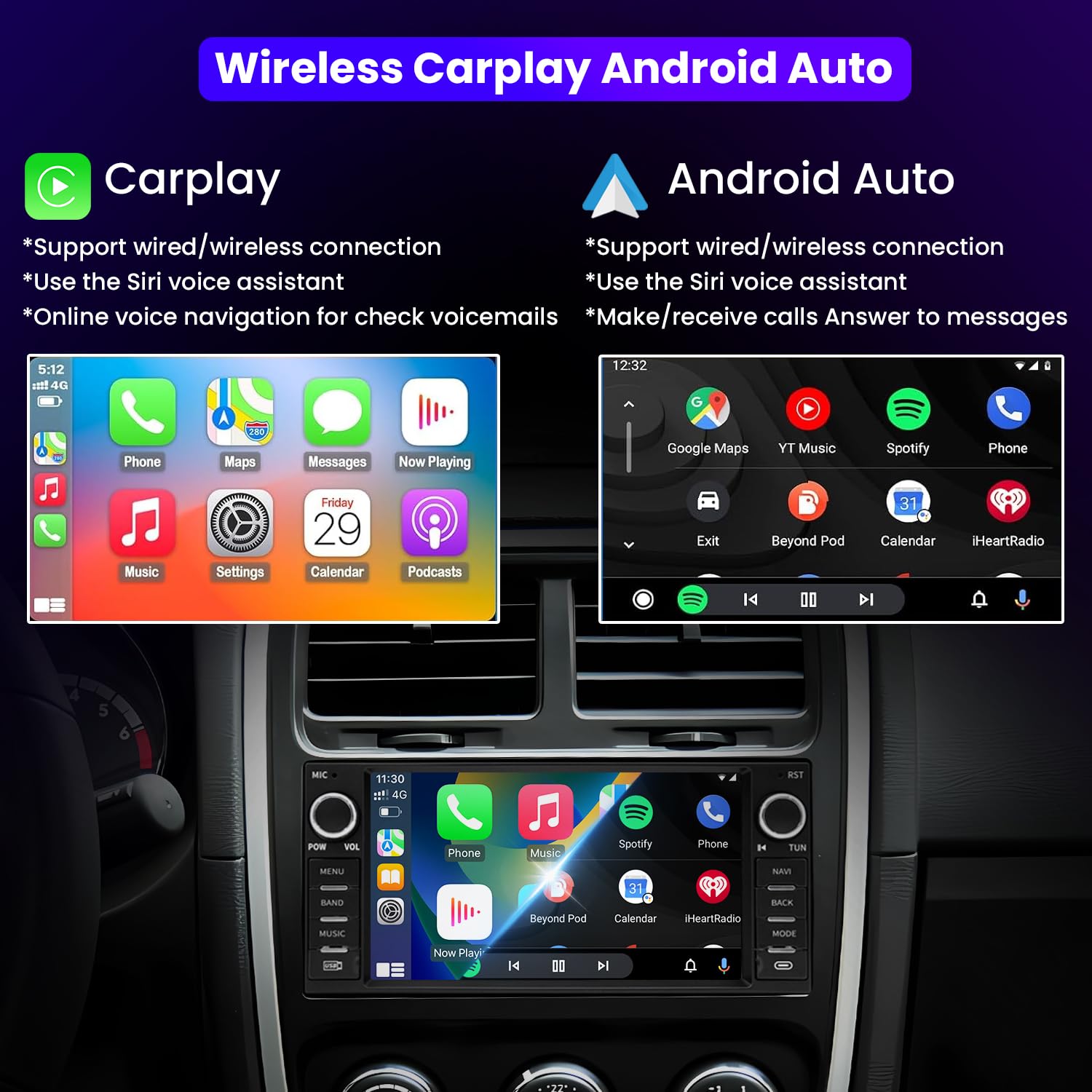 Android 13 Car Stereo For Jeep Wrangler Jk Compass Grand Cherokee Dodge Ram Chrylser, 7''Touchscreen Car Stereo With Bluetooth,B