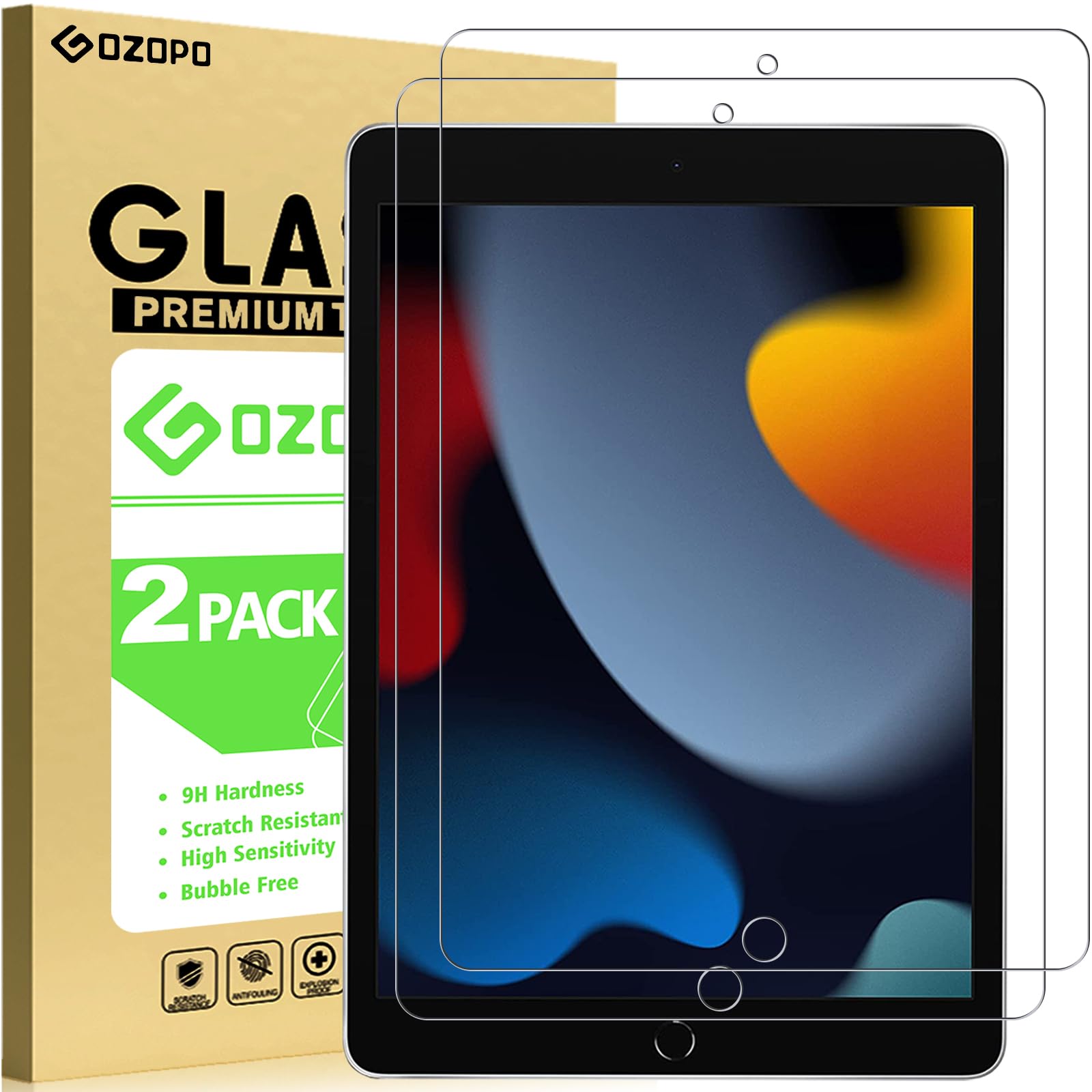 Gozopo 2 Pack] Screen Protector For Ipad 9Th Generation, Ipad 8Th  7Th Generation, Tempered Glass Film For Ipad 102 Inch 2021202