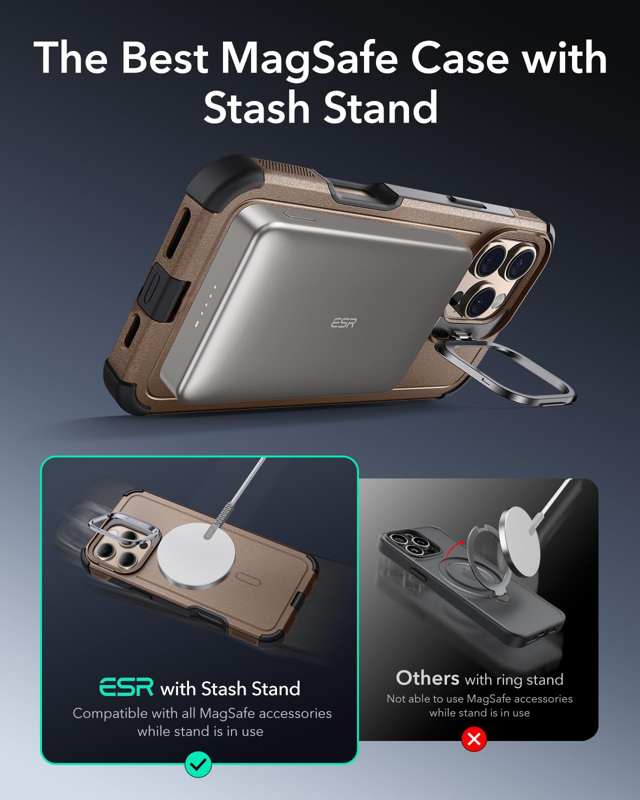 Esr For Iphone 16 Pro Case With Stand, 23Ft Military Grade Drop Protection, Heavy Duty Magnetic Phone Case, Compatible With Mags