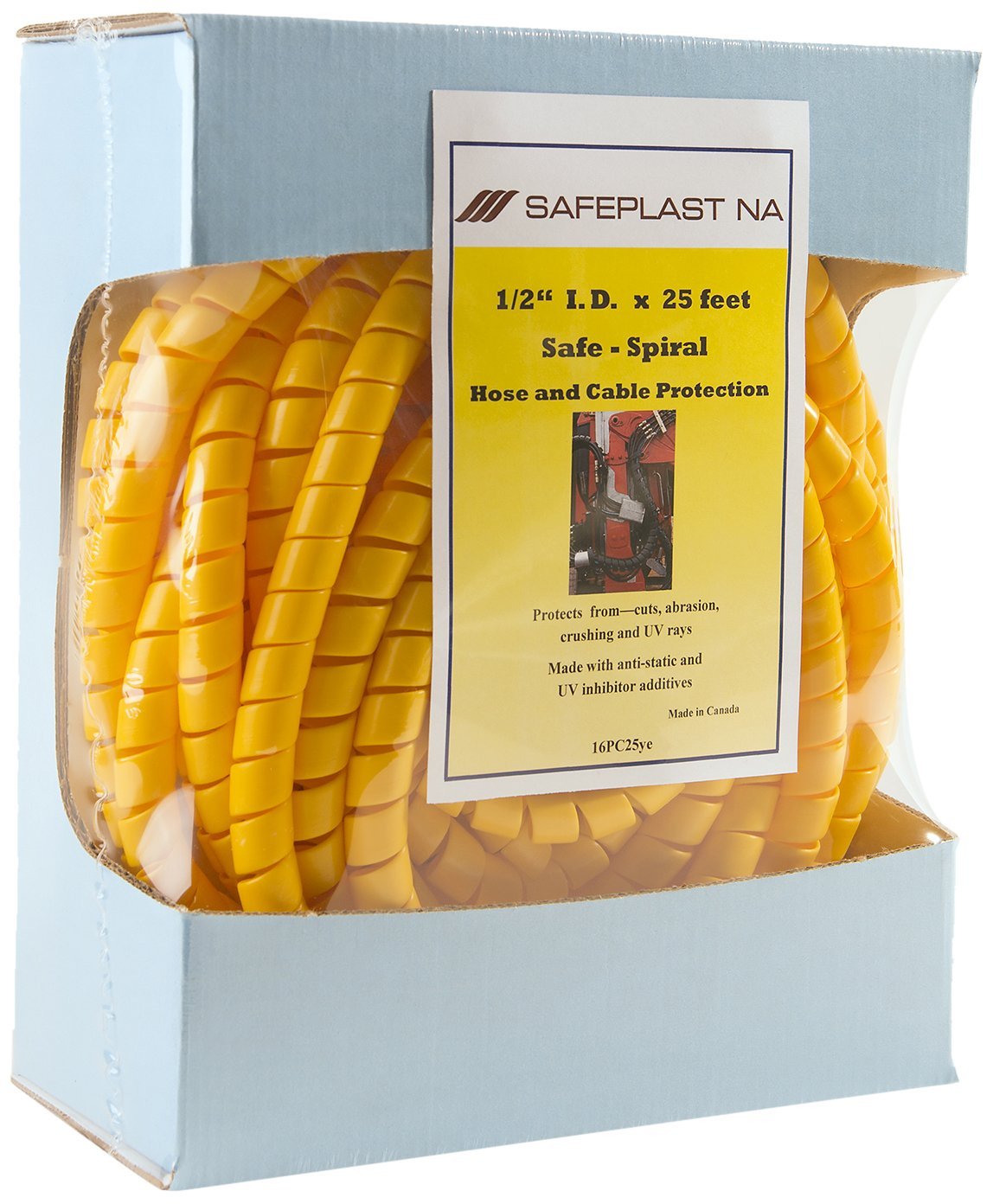 Caplugs Sppc Series   Safeplast Safe Spiral Pre Cut Spiral Wrap, Hose & Cable Protector, Yellow Hd Pe, 0.67'' Od X 25' Pre Cut L