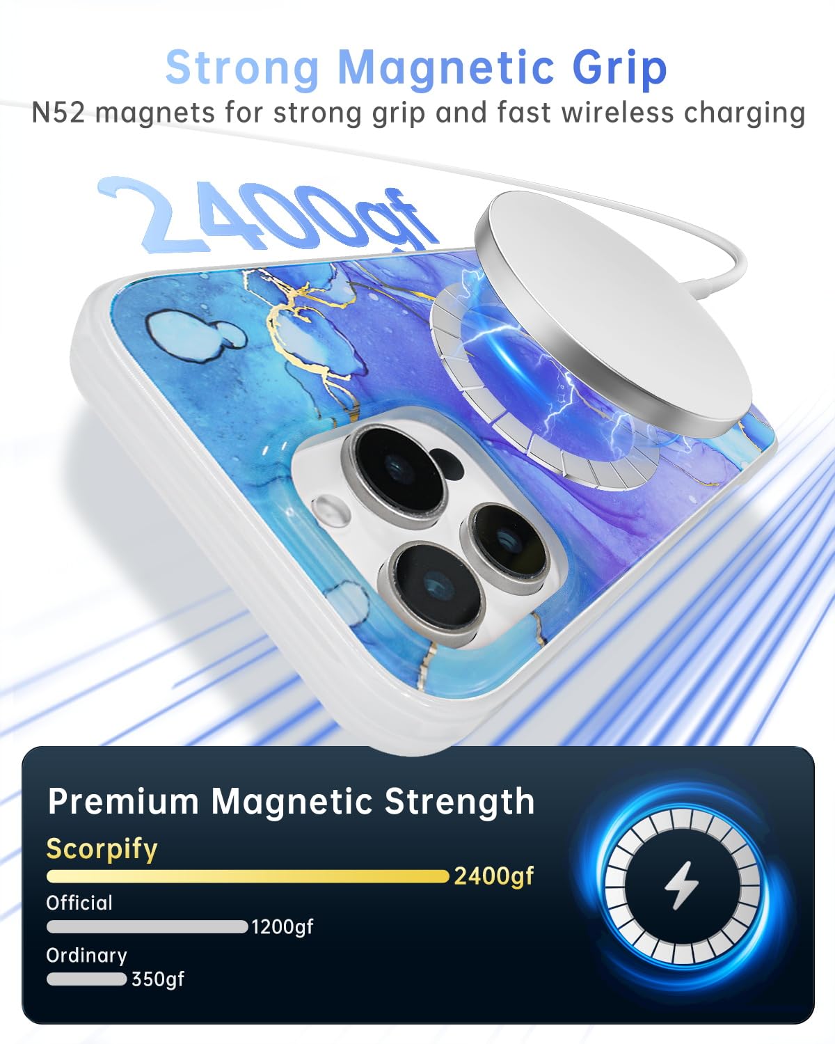 Scorpify For Iphone 16 Pro Max Case [Compatible With Magsafe] With Fantasy Blue Marble Design, Cute Magnetic Phone Cover For Wom