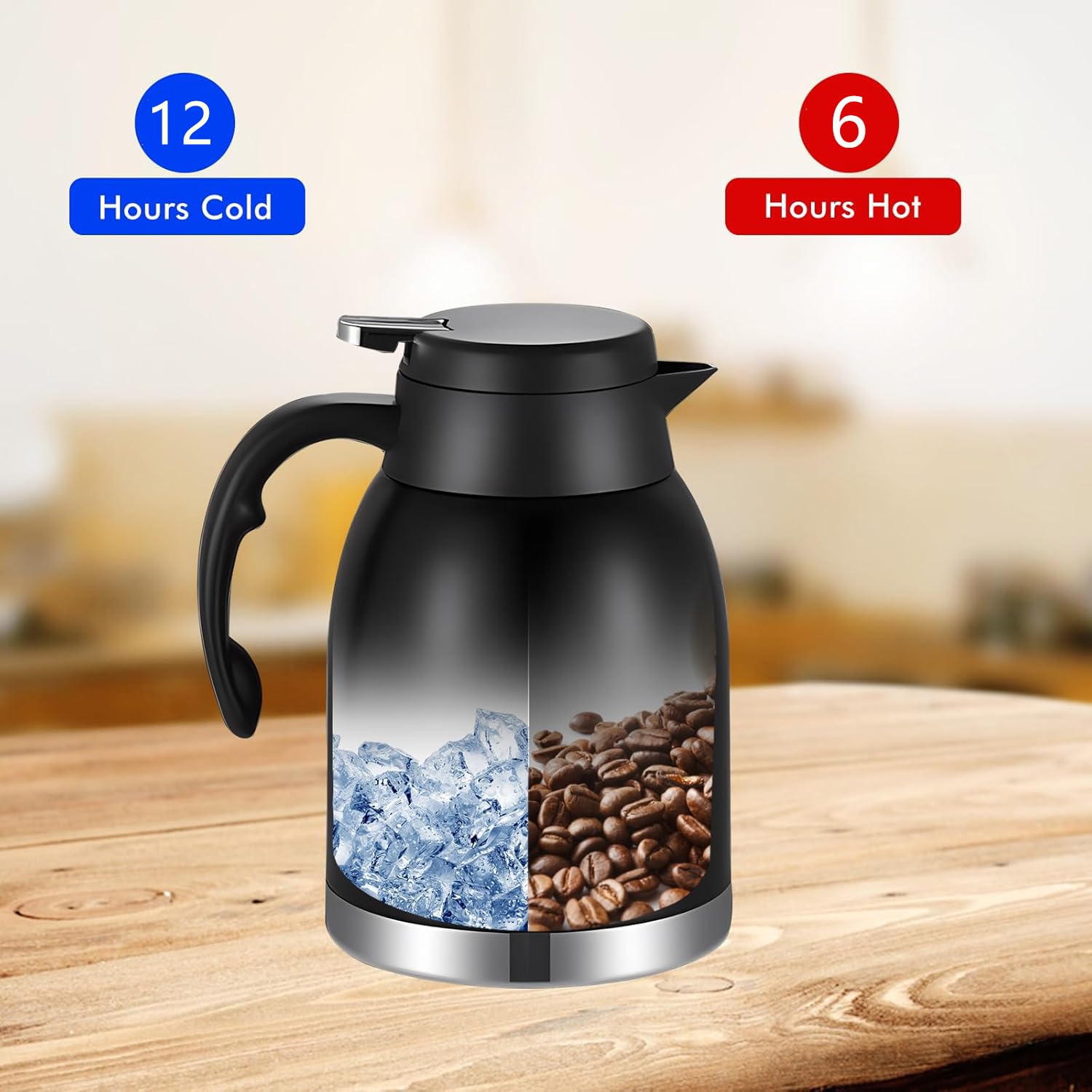 Thermal Coffee Carafe Dispenser, 54Oz Stainless Steel Double Wall Unbreakable Vacuum Thermos Flask 1.6L Water Tea Pot Pitcher Fo