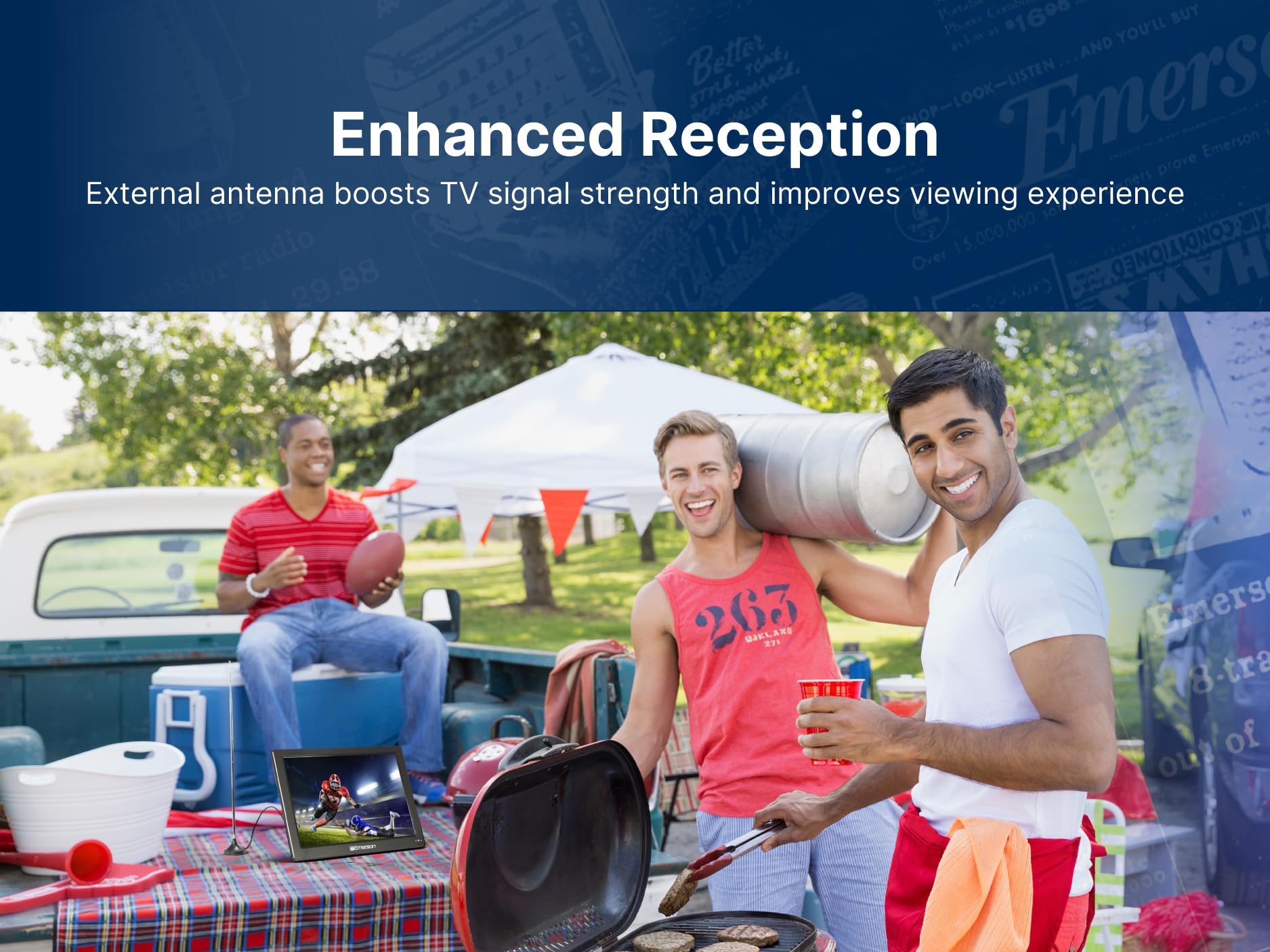 Emerson Et-1300 13.3 Portable Digital Tv With Built-In Rechargeable Battery, Dc Car Adapter, Hdmi, Usb, And Av Inputs, Crystal-C