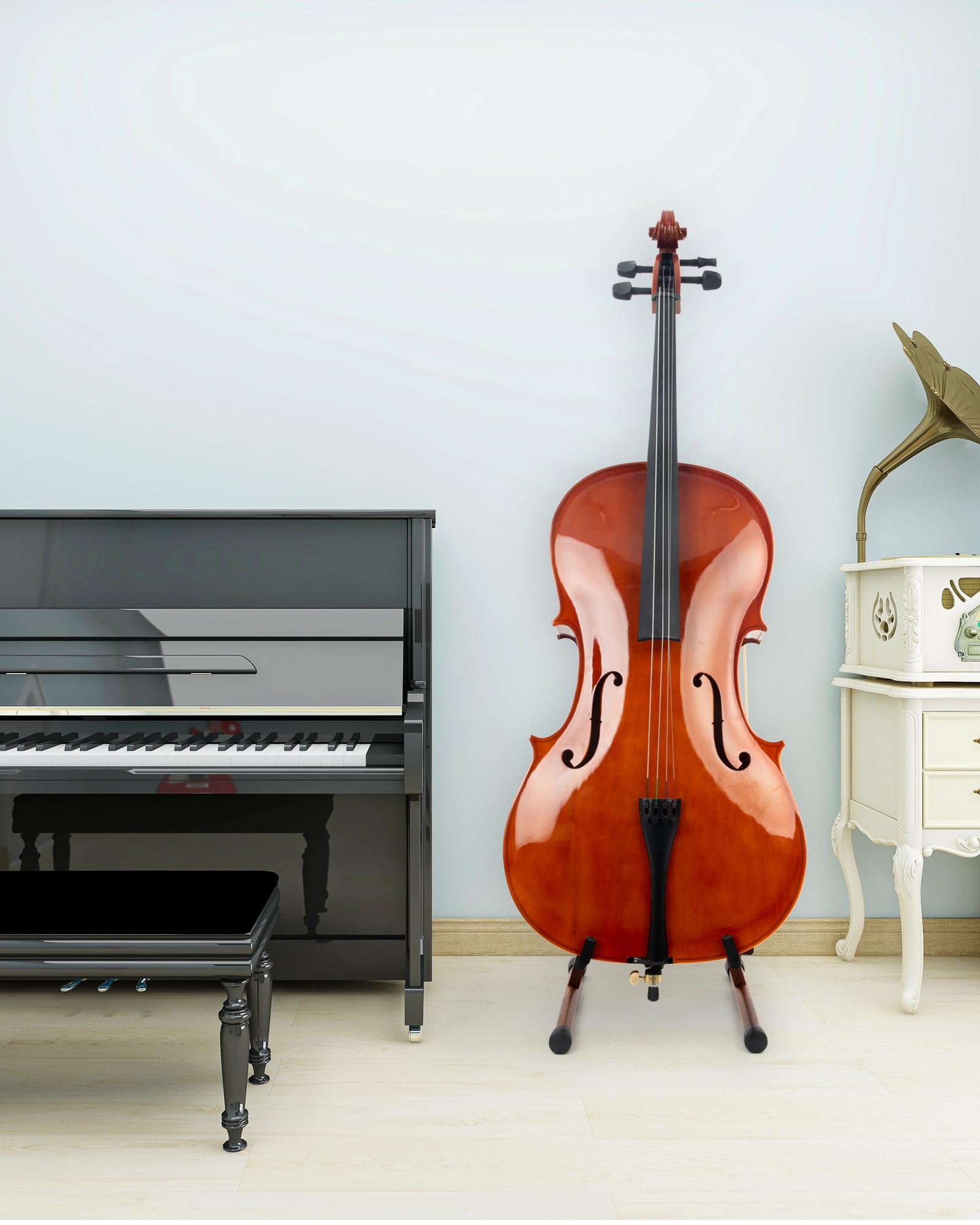 Musbeat Cello Stand, A Frame Cello Stand With Bow Holder For Cello Display, Handcrafted Wooden Cello Stand With Padded Foam, Wal