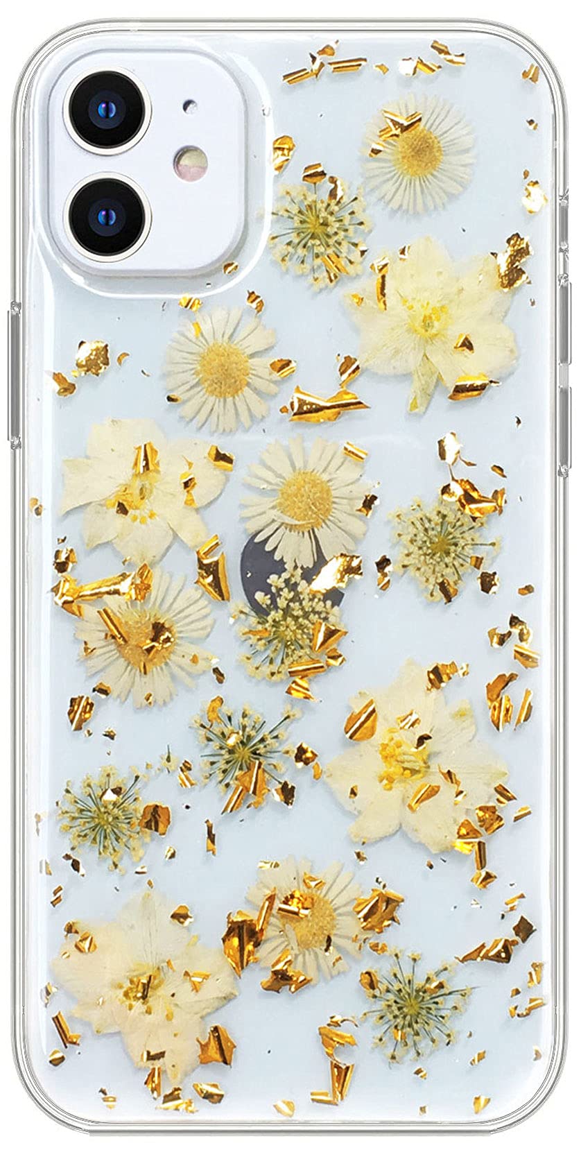 Abbery Designed For Iphone 11 Pressed Flower Case Cute Bling Glitter Sparkle Clear With Design Soft Silicone Tpu Rubber Dried Re