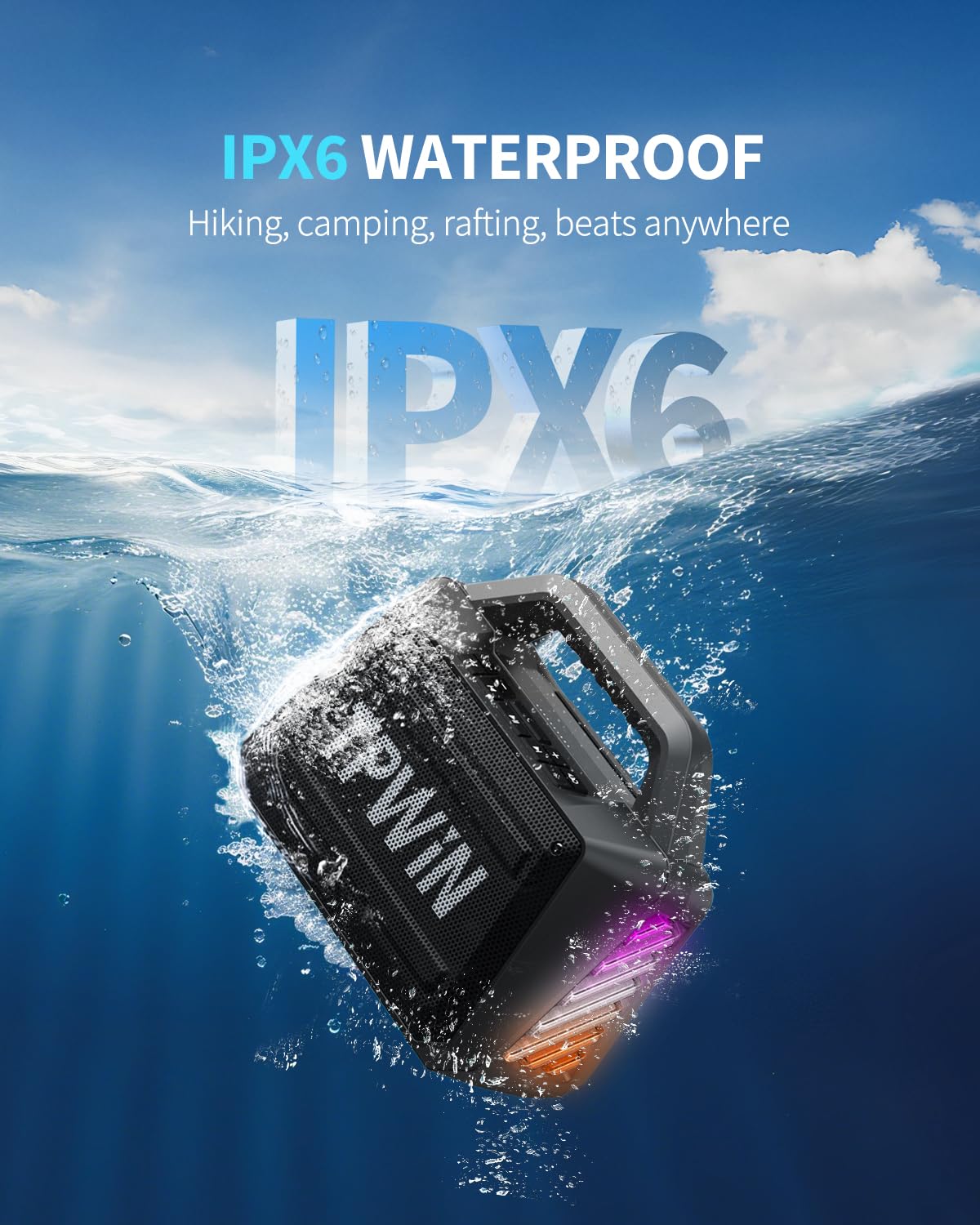 Tpwin Bluetooth Speaker - 80W Loud Rugged Outdoor Speakers, Ipx6 Waterproof, 20H Playtime, Deep Bass, Lightshow, Tws, Bt 5.3 Wir