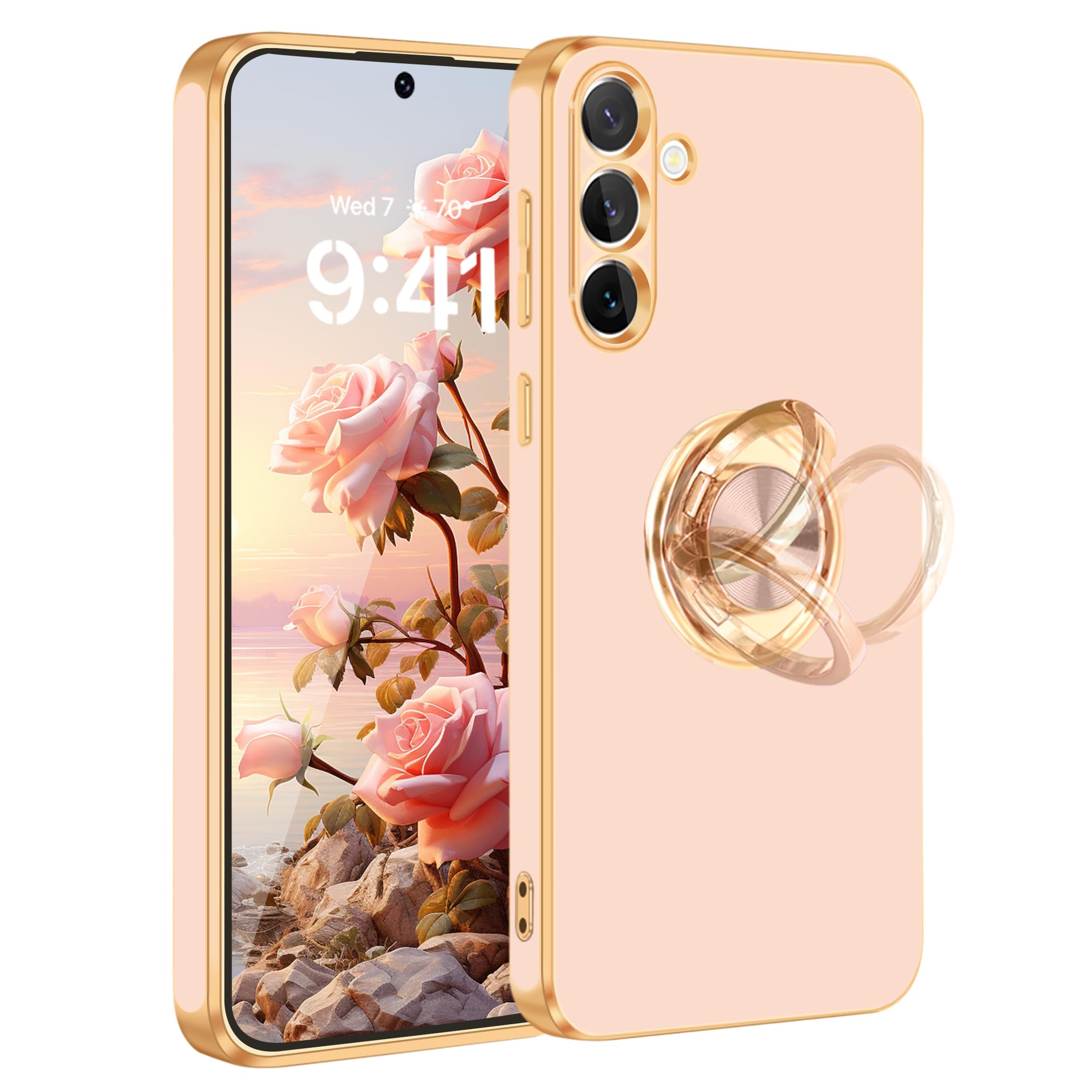 Fingic For Samsung S24 Case[With 360 Ring Holder][Support Magnetic Car Mount]Cute Kickstand Slim For Women Girls Nonslip Soft Tp
