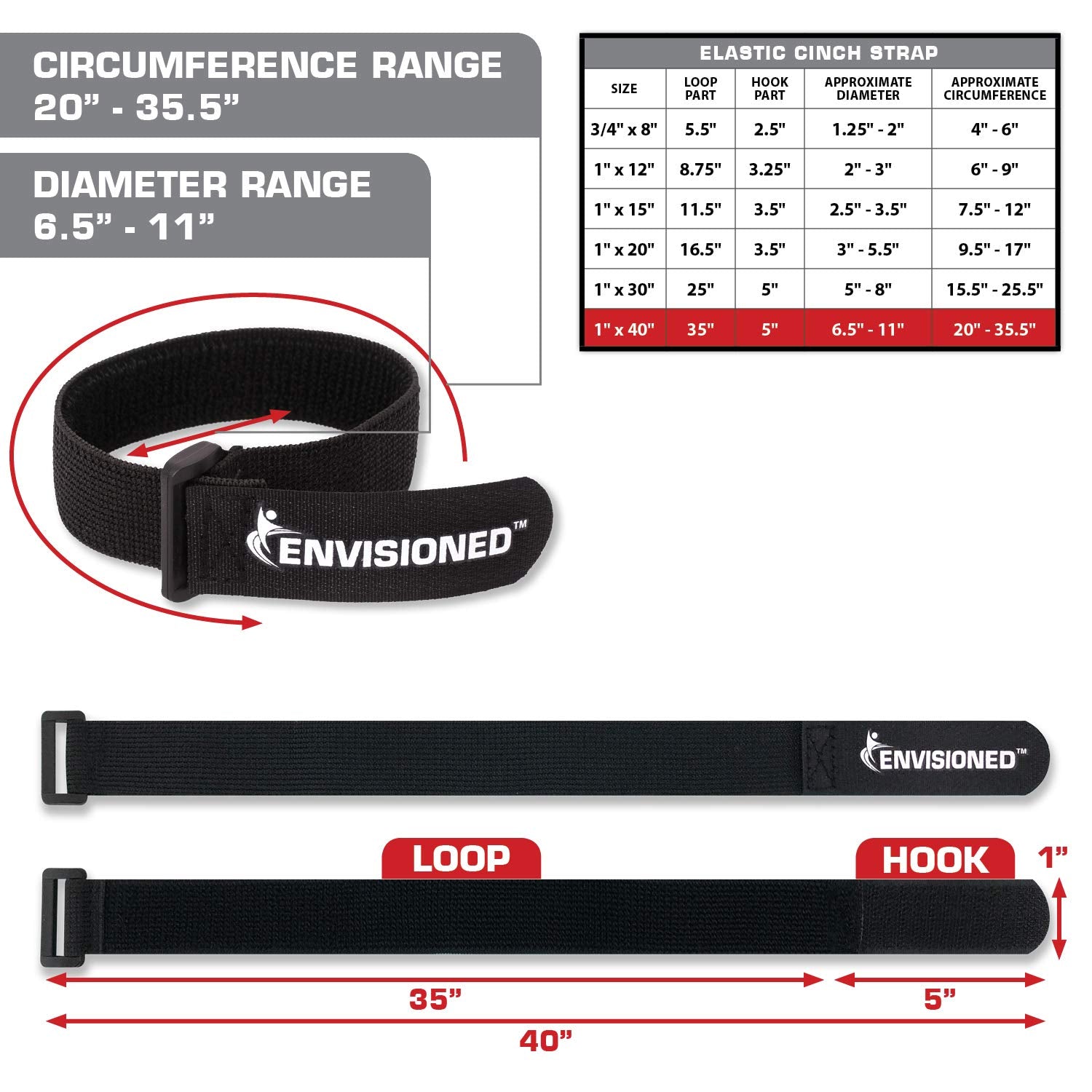 Elastic Reusable Cinch Straps 2'' X 30''   6 Pack Multipurpose Quality Hook And Loop Securing Straps