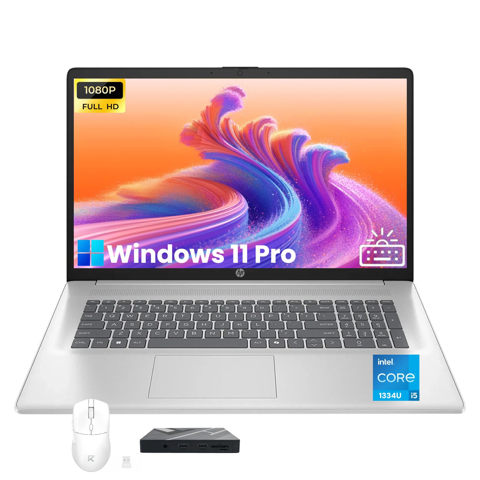 HP 17t FHD Laptop Computer, 17.3 FHD Anti-Glare Display, Intel 10-Core i5-1334U, Backlit Keyboard, Window 11 Pro Laptop for Busi