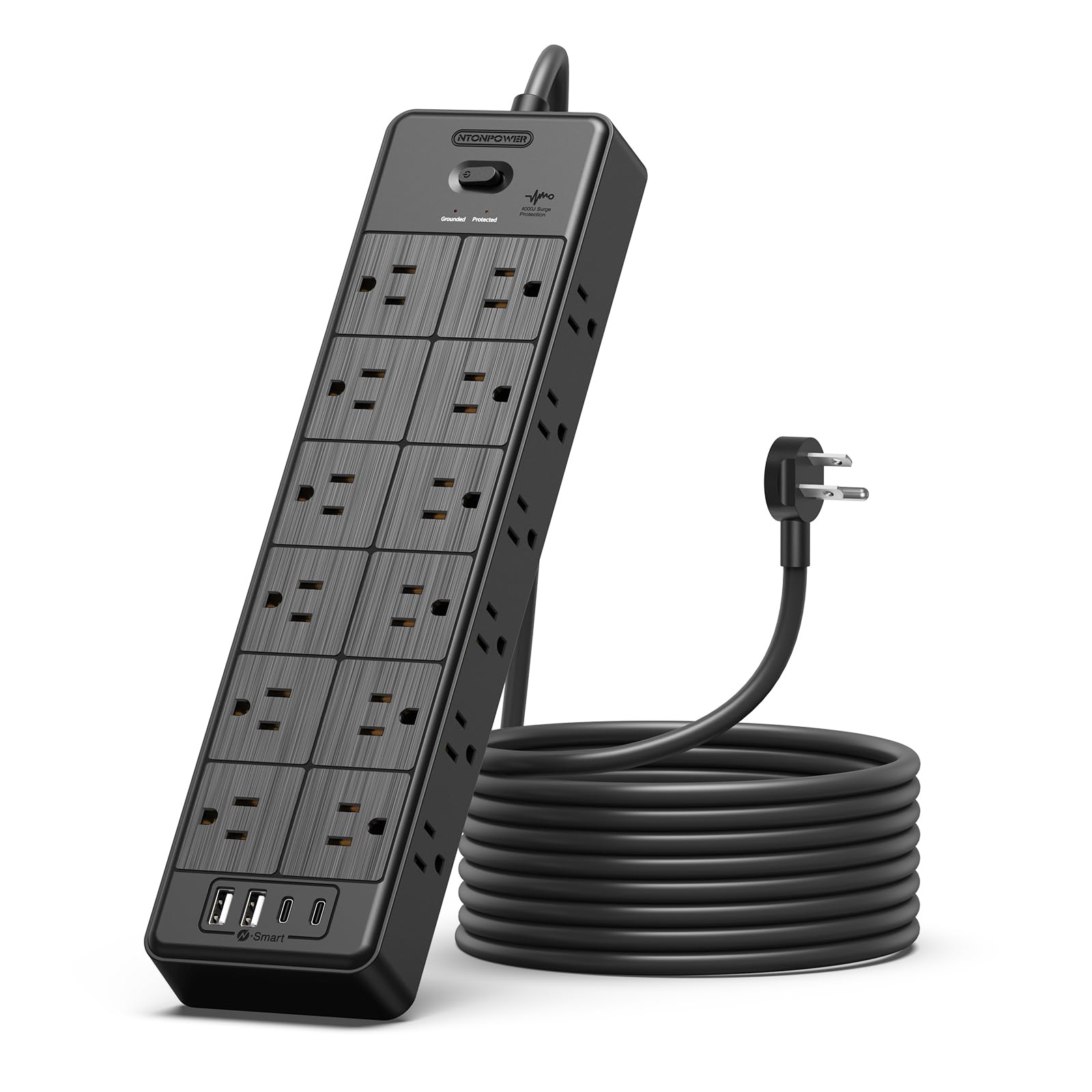 24 Widely Outlets Extension Cord 10 Ft Ntonpower 15A/1875W Power Strips With Surge Protection 4000J,Black Extension Cord Surge P