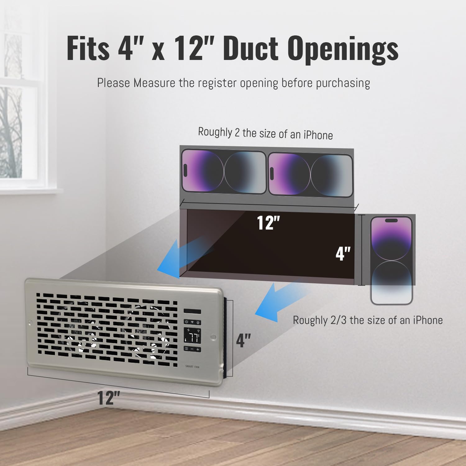 Sanycasa Register Booster Fan For 4 '' X 12 '' Register Holes, Quiet Vent Fan Booster With Intelligent Thermostat, Improves Heat
