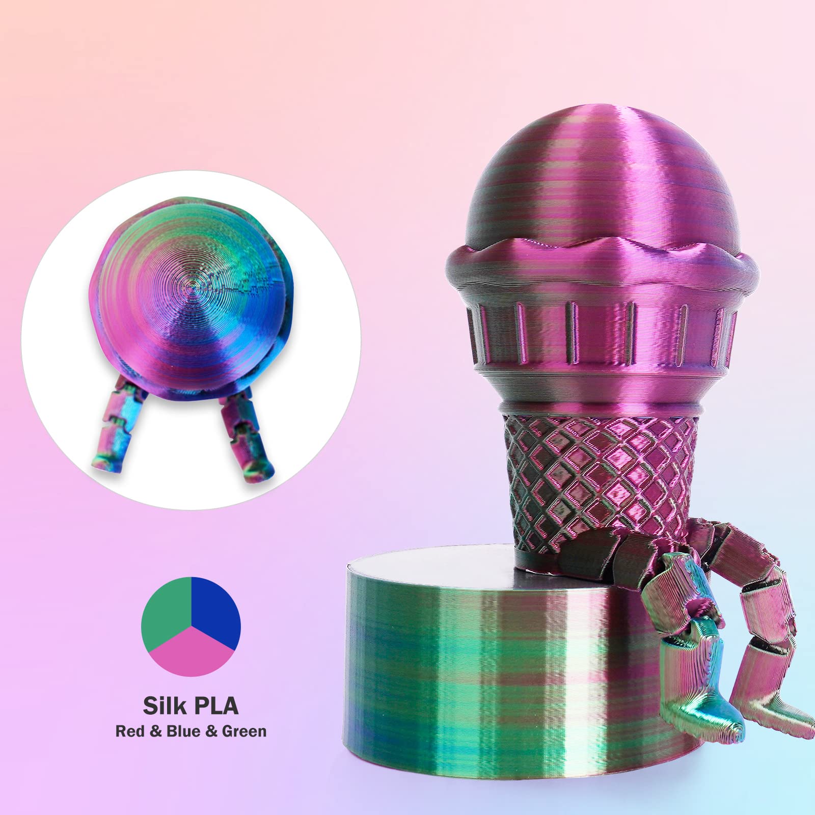 Eryone Silk Tri Color Pla Filament 3D Printer 1.75Mm +/  0.03Mm, Multicolor Filament Tricolor Pla 1Kg(2.2Lbs) Cardboard Spool, R