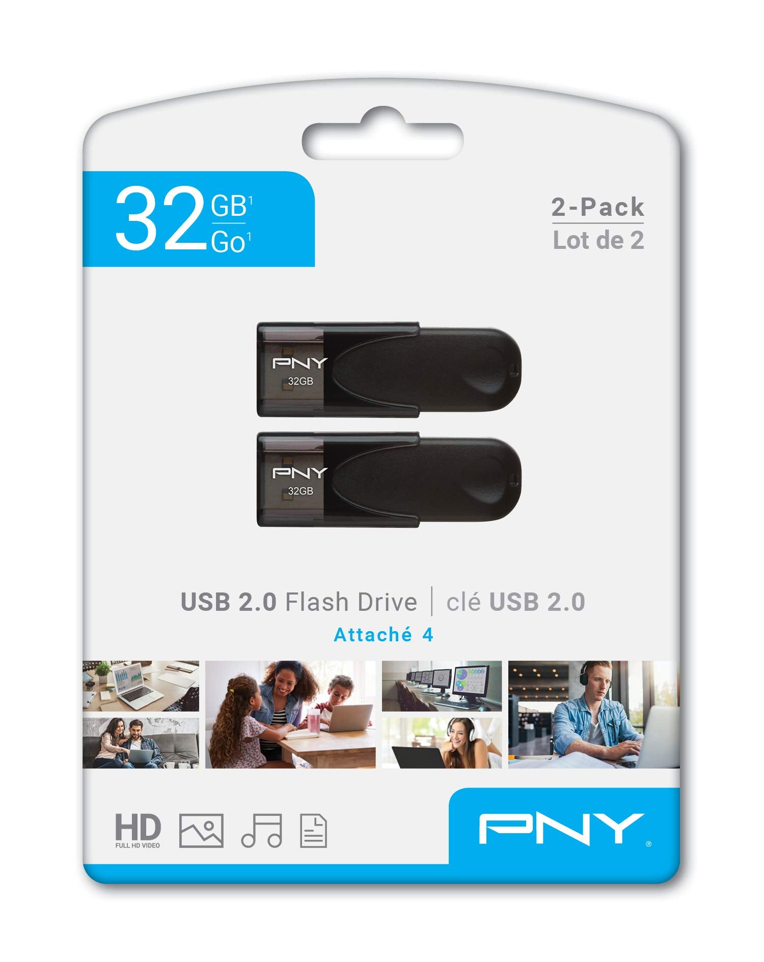 Pny 32Gb Attach   4 Usb 2.0 Flash Drive 2-Pack, Black