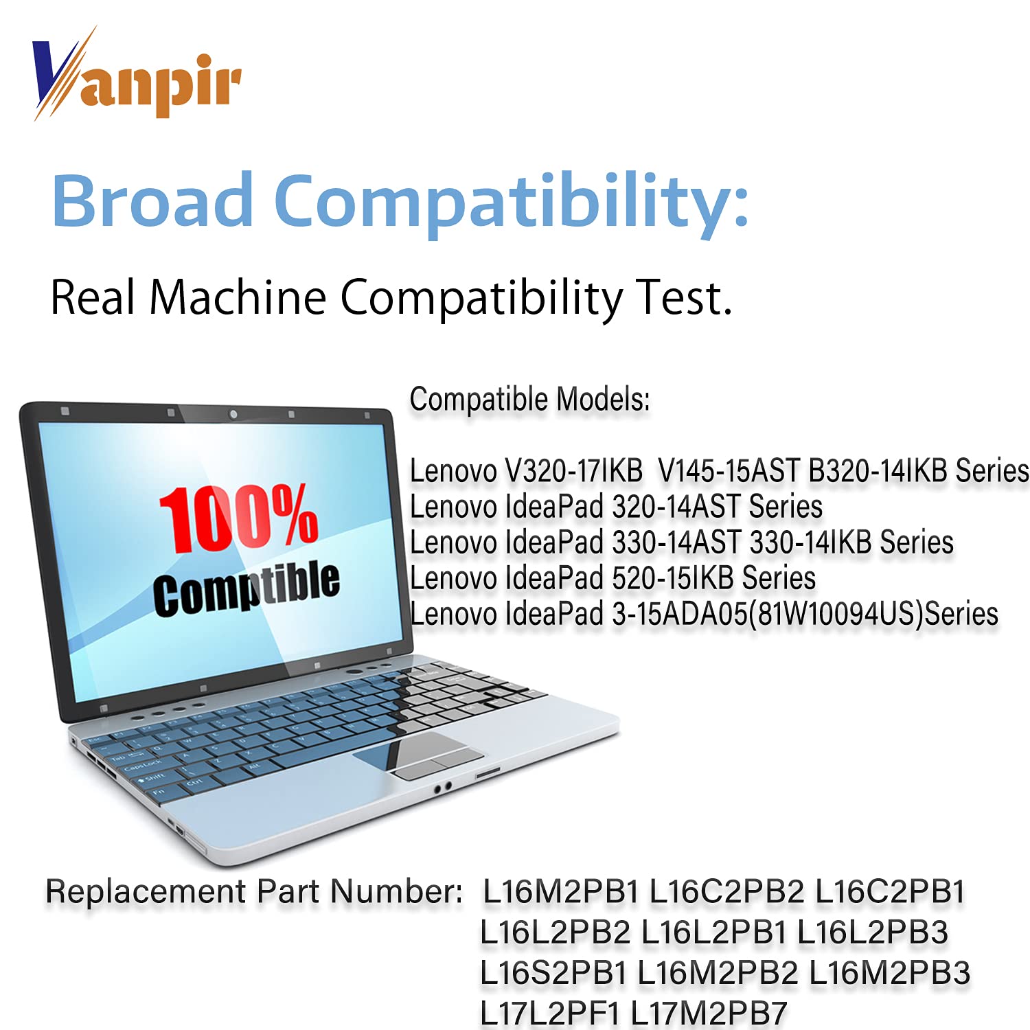 Vanpir L16M2Pb1 Laptop Battery 7.5V Replacement For Lenovo Ideapad 3 15 Inch 3 15Ada05 (Model Number 81W10094Us) Series L16C2Pb2