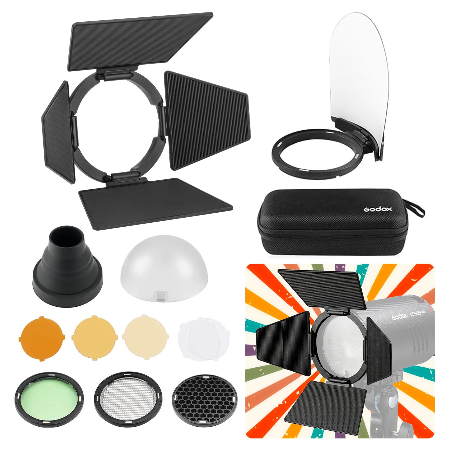 Godox AK-R1 Kit Round Head Magnetic Accessory Kit for Godox H200R V1/V1 Pro AD100Pro AD200Pro and Round Head Accessories Adapter