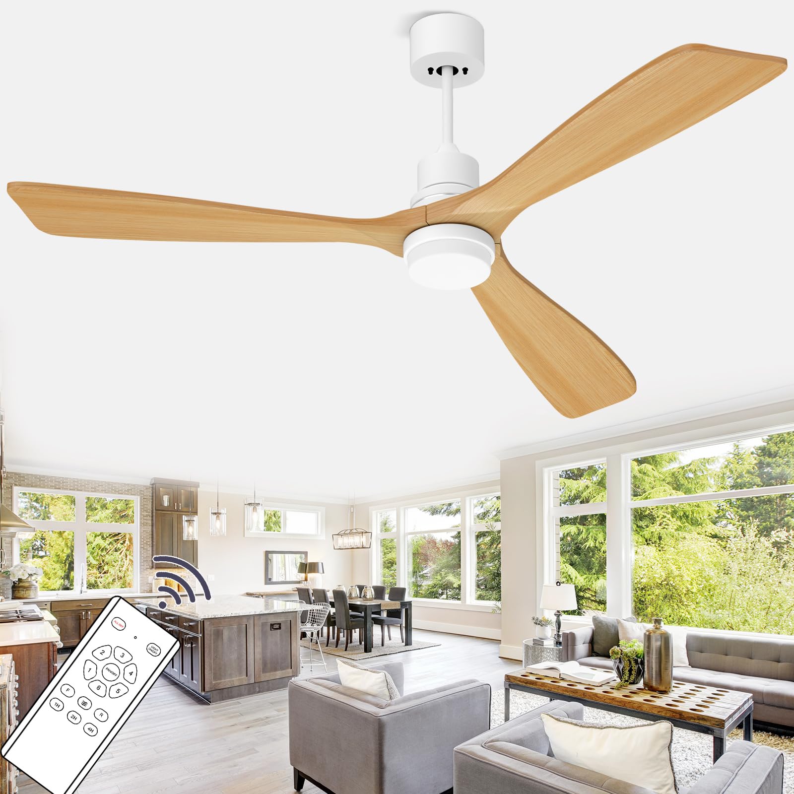 Obabala 52   Wood Ceiling Fan Modern Ceiling Fan with LED Light Remote Control for Patios Indoor Ceiling Fan Reversible DC Mot