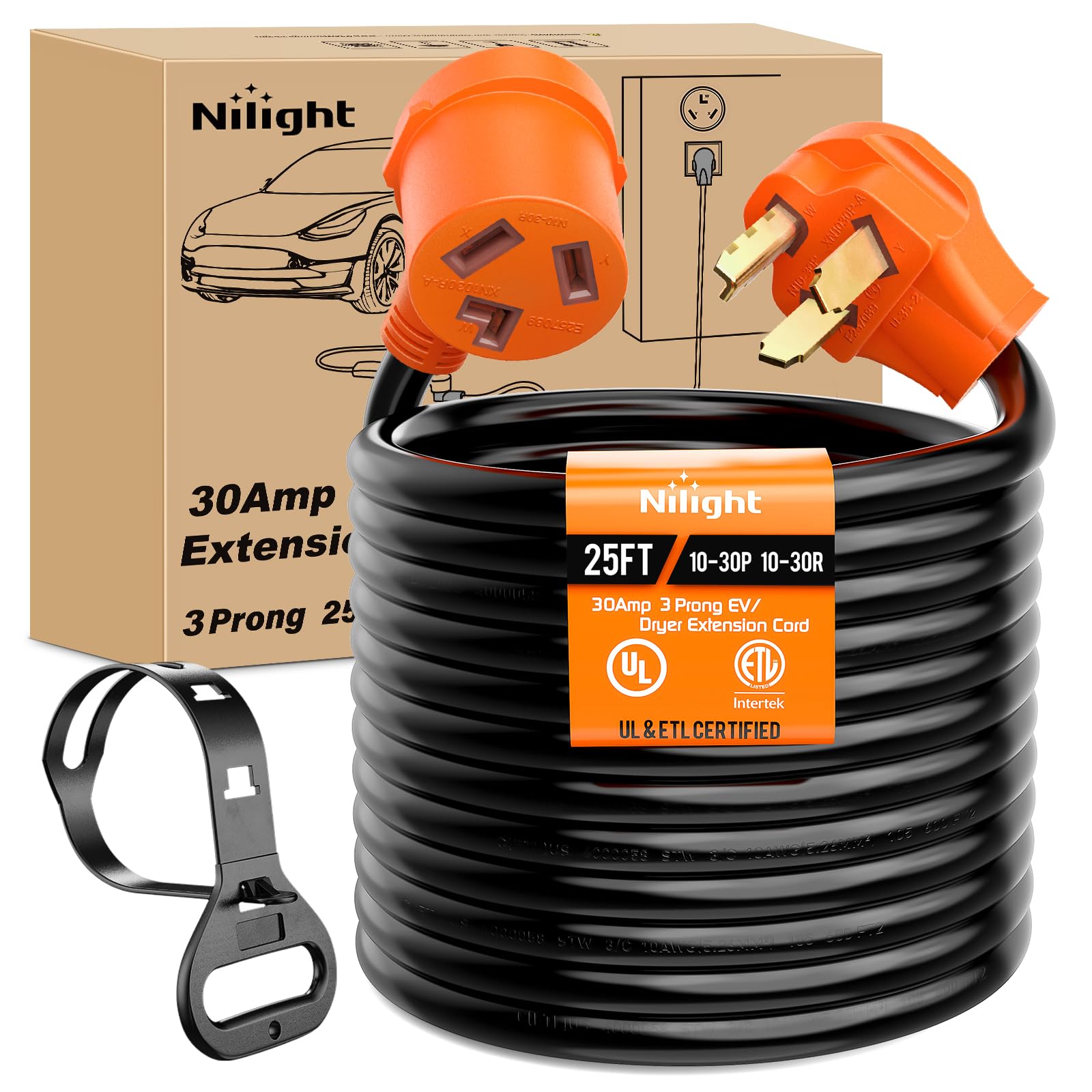 Nilight 25Ft Ev Dryer Extension Cord 3 Prong 30 Amp Nema 10 30P 10 30R Old Dryer Extension Cable Heavy Duty 10 Gauge Pure Copper