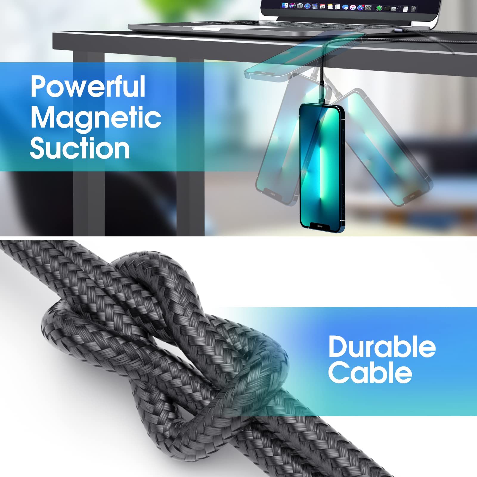 Magnetic Charging Cable [7 Pack 1.6Ft/3Ft/3Ft/3Ft/6Ft/6Ft/10Ft] 540 Rotating Magnetic Phone Charger 3 In 1 Magnetic Cable Nylon