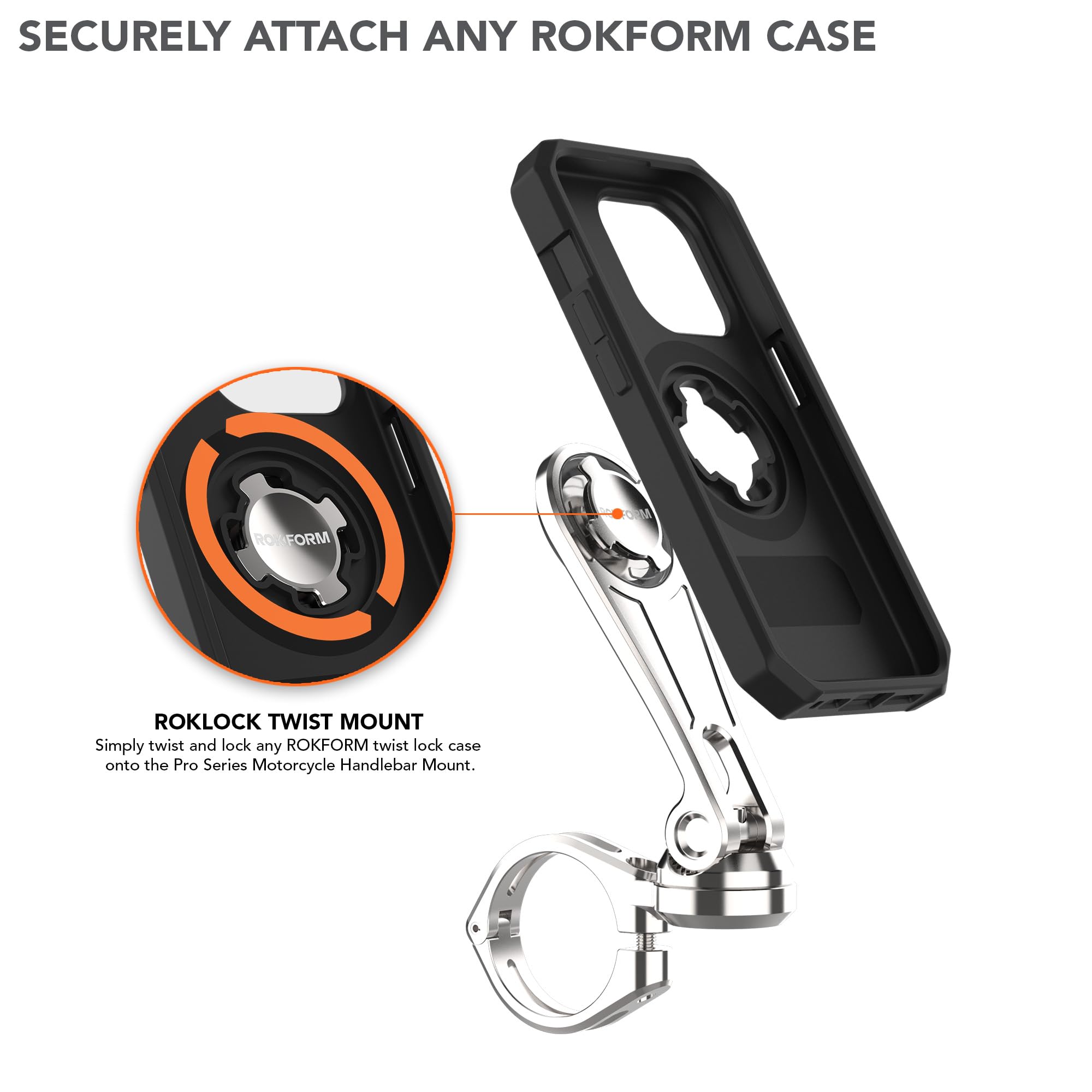 Rokform - Motorcycle Handlebar Phone Mount, Mounts To Any Handlebar From 7/8 To 1.5 (22.2Mm-38.1Mm), Secures Using Roklock Twist