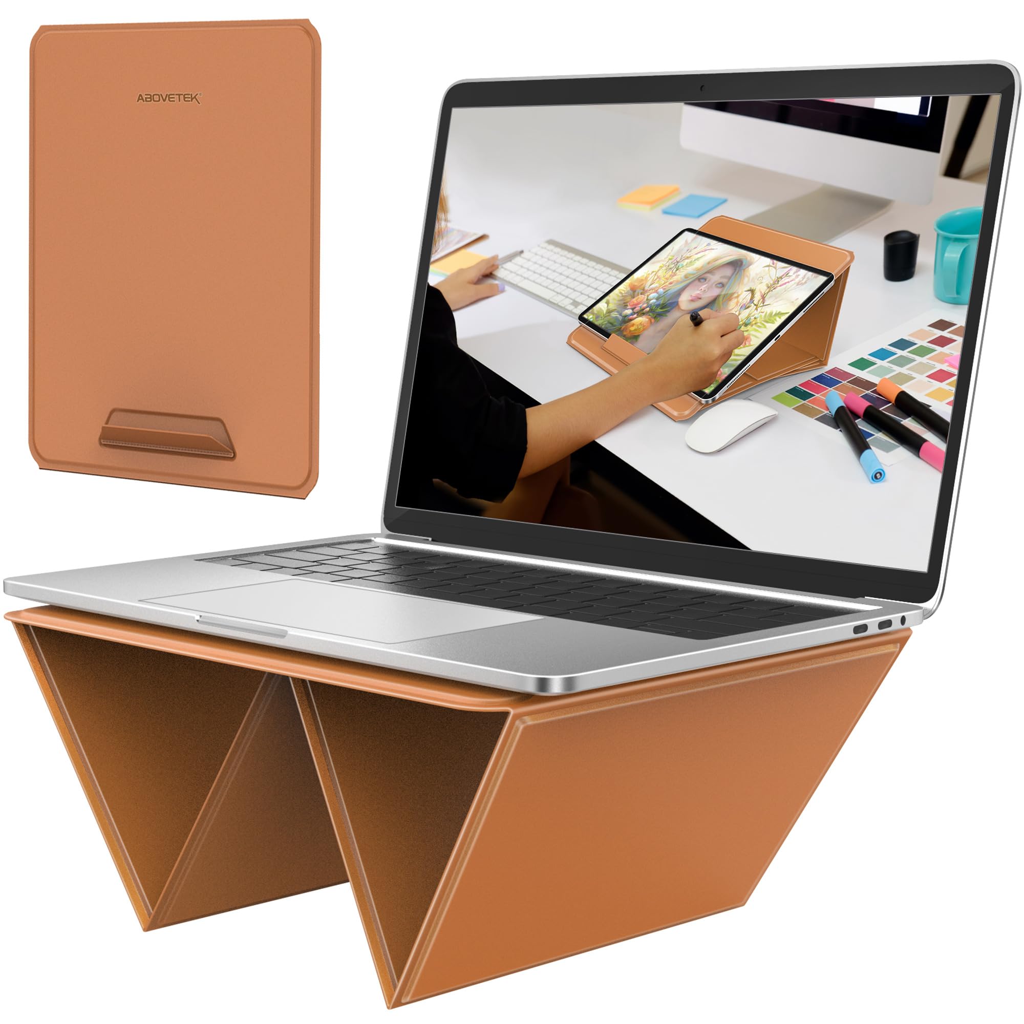 Abovetek Ultra Sleek Portable Laptop Stand, 2 In 1 Foldable Macbook Stand For Desk & Ipad Tablet Stand Holder, Fits 14''~17'' Ma