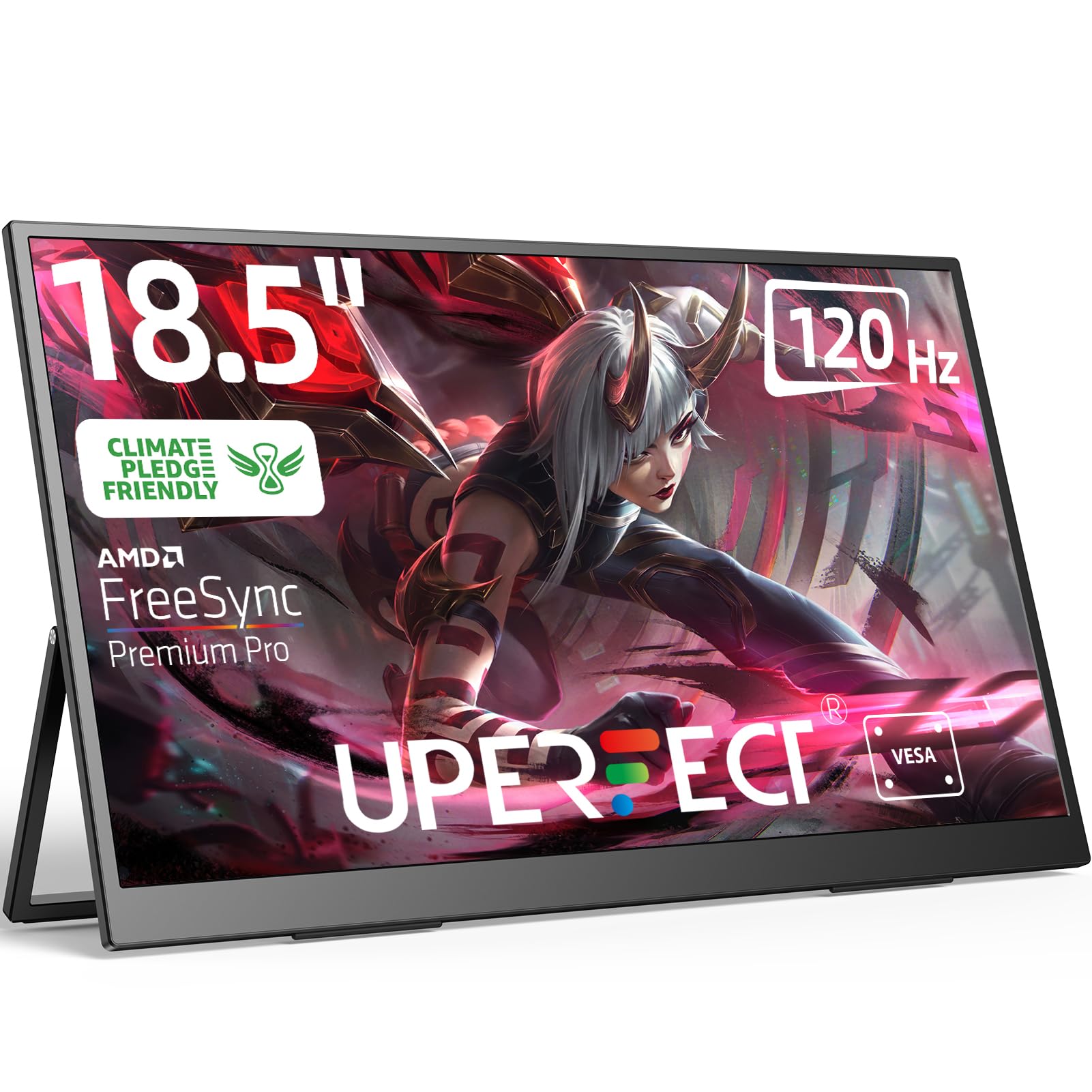 Uperfect Portable Monitor 18.5 Inch 120Hz 100% Srgb 1080P With Vesa & Stand 180� Adjustable Ultra Slim & Lightweight Frameless Fhd Freesync Ips Hdr Gaming Display, Travel Second Monitor For Laptop