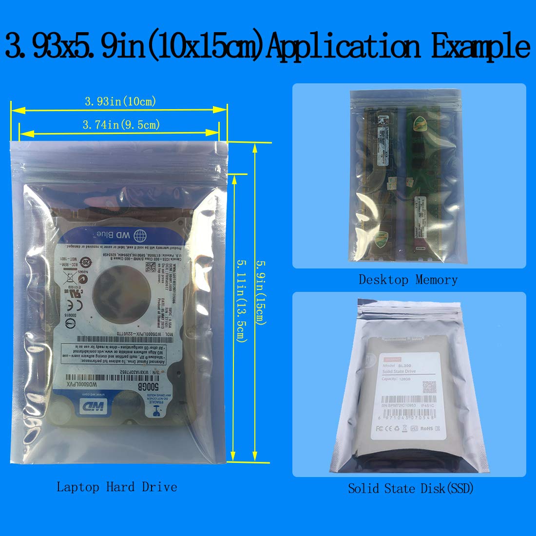 Daarcin Anti Static Bags,Esd Bags,30Pcs Mixed Sizes Antistatic Resealable Bags For 3.5 Hard Drive, 2.5 Solid State Drive,With La