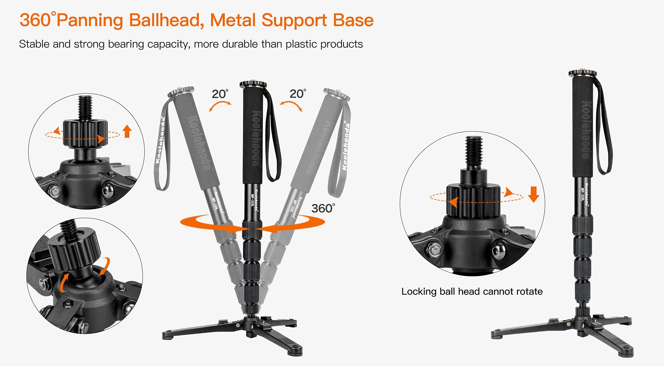 Koolehaoda Mini Tripod,Universal 3 Legs Monopod Base Stand Unipod Support With 3/8' Screw For Monopods Ballhead   Km3