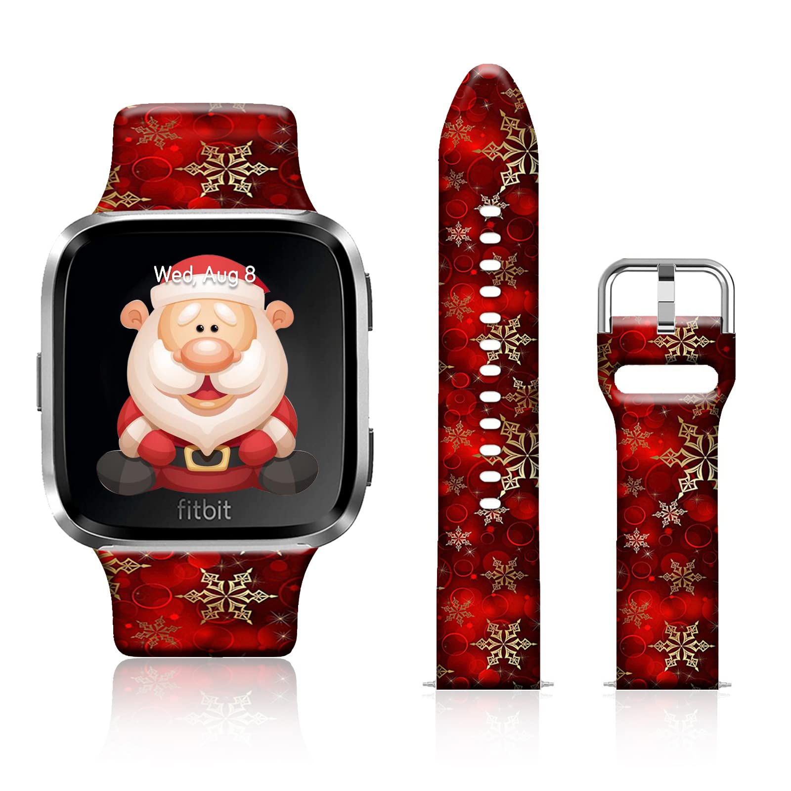 Ftfcase Christmas Silicone Sport Bands Compatible With Fitbit Versa/Versa 2/Versa Versa Se For Women Men, Red Christmas Snowflak