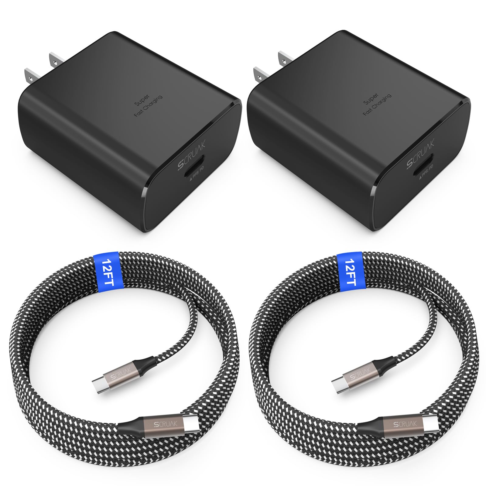 Super Fast Charger USB C, 2-Pack Type-C Super Fast Charger Wall Charging Block with 2X 12FT Cable for Samsung Galaxy S26 Ultra/S
