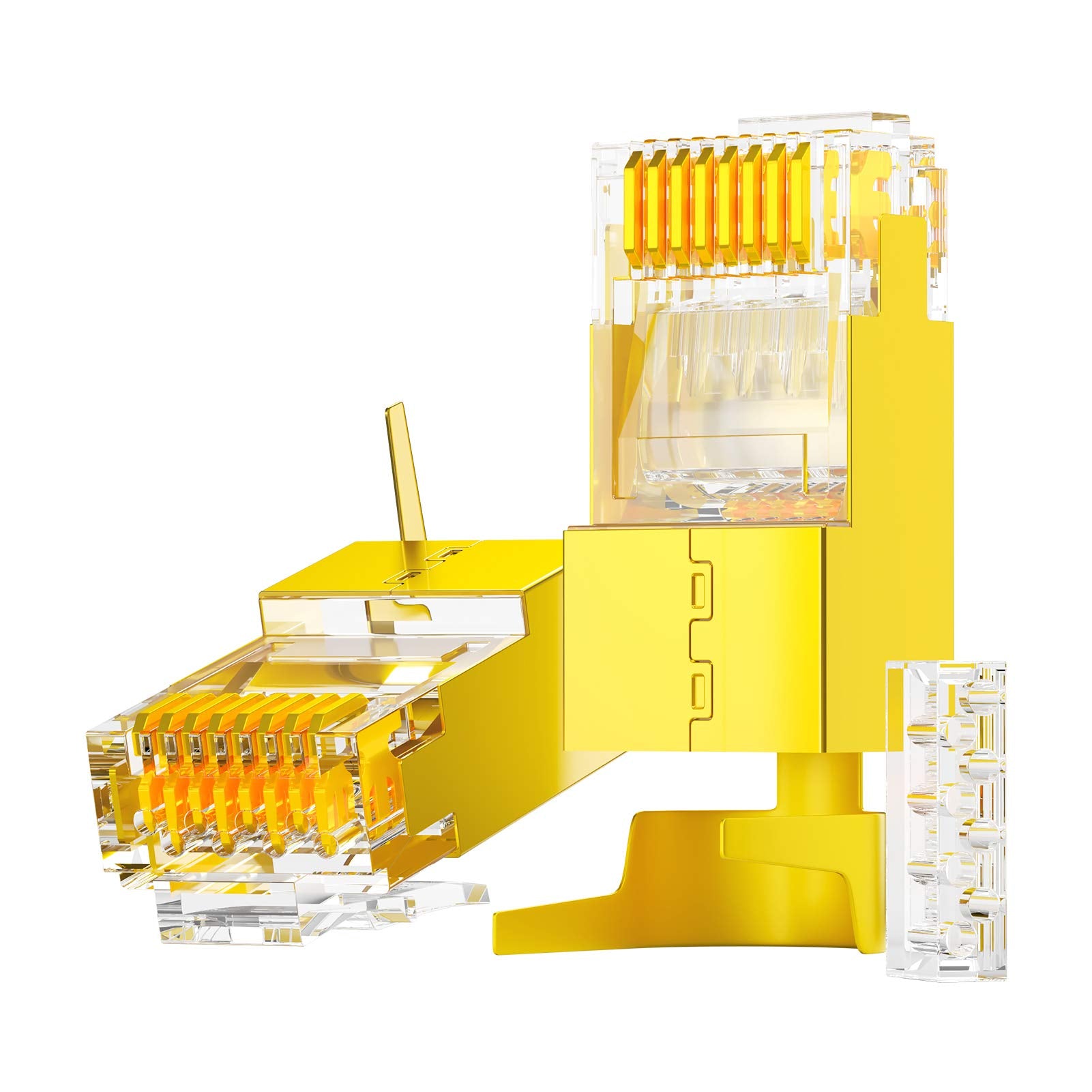 Ampcom Shielded Ethernet Rj45 Connector 2 Piece Set Stp 8P8C 50U Gold Plated Modular Plug For Cat7 Cat6A   10 Pack