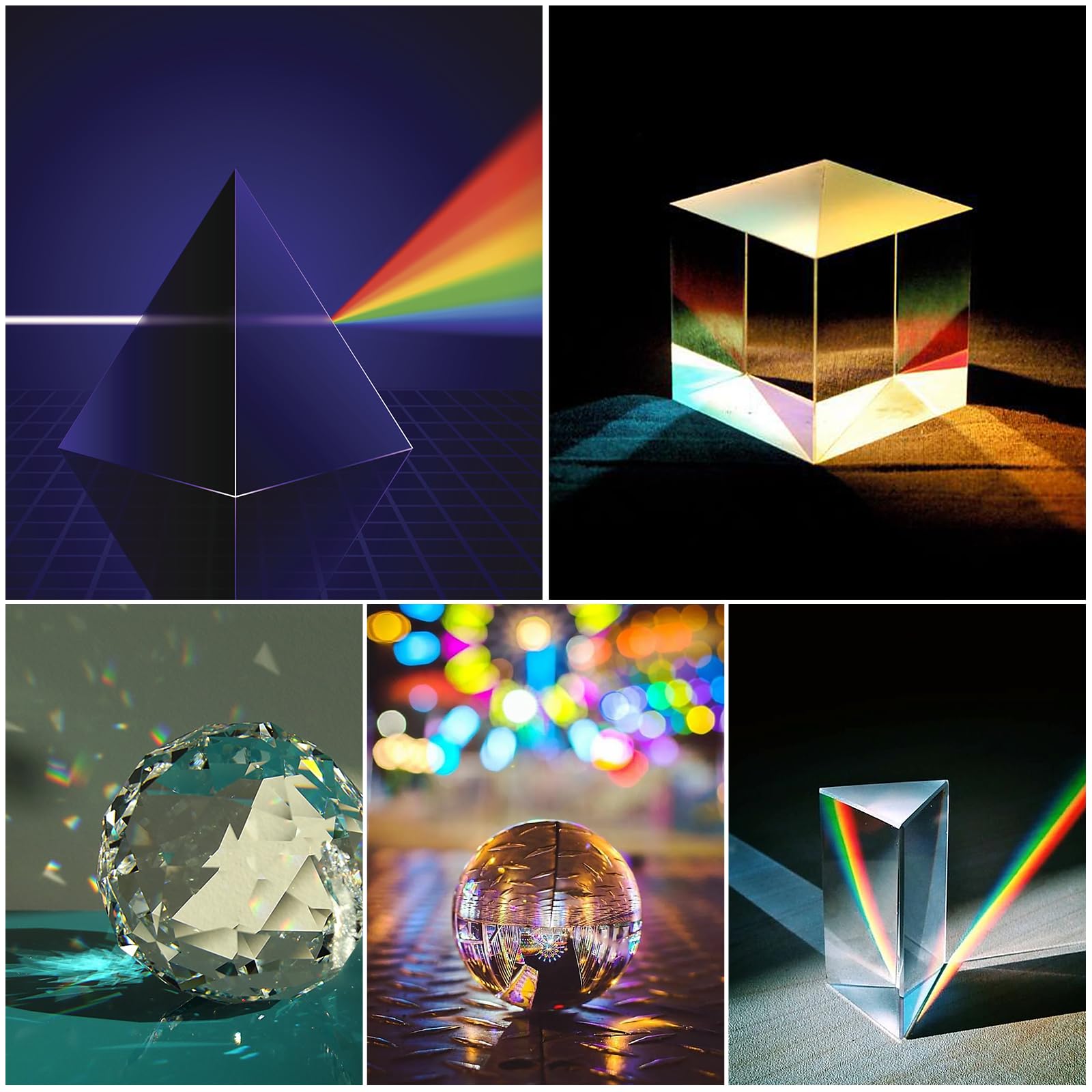 Supkiir 5 Pack K9 Optical Crystal Photography Prism Set With Crystal Ball Glass Triangular Prism Cube Lens Prism Ball And Optica