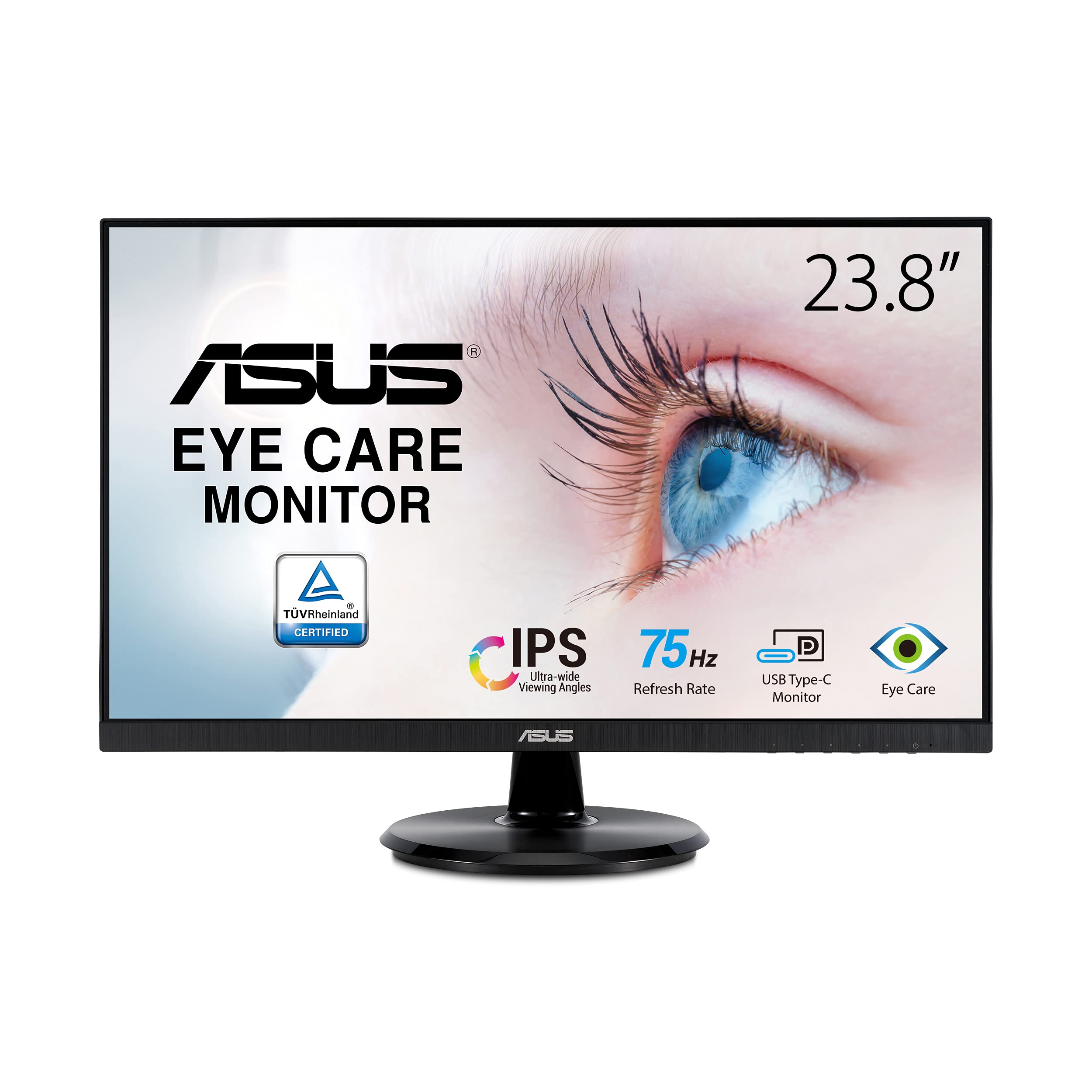 ASUS 23.8    1080P Monitor (VA24DCP) - Full HD, IPS, 75Hz, USB-C 65W Power Delivery, Speakers, Adaptive-Sync/FreeSync, Low Blue 