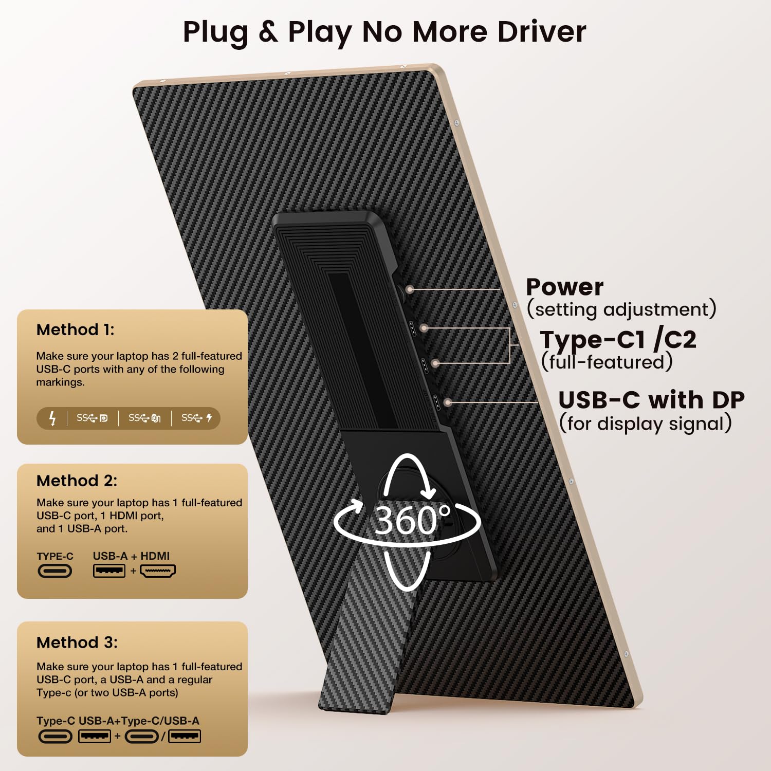 Laptop Screen Extender 15.6 Inch, 1080P Fhd Portable Monitor With 120% Srgb, 235Rotation Detachable Screen, Plug & Play, Triple