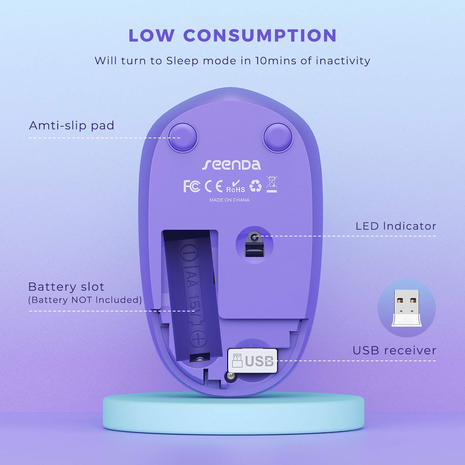 Seenda Wireless Mouse, 2.4G Noiseless Mouse With Usb Receiver Portable Computer Mice For Pc, Tablet, Laptop, Notebook Chromebook