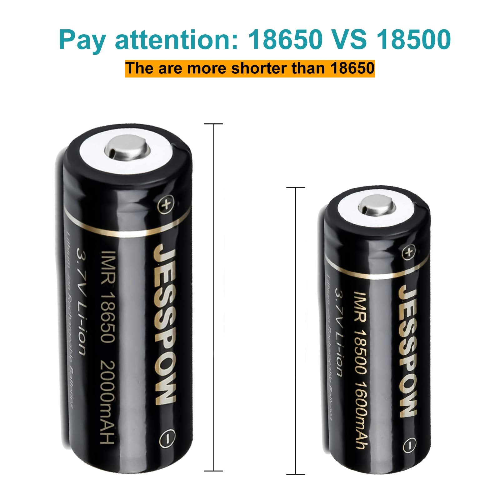 Jesspow 18500 Rechargeable Batteries, Imr 18500 Rechargeable Li-Ion Battery 1600Mah 3.7V [ For Flashlight, Solar Garden Light ]
