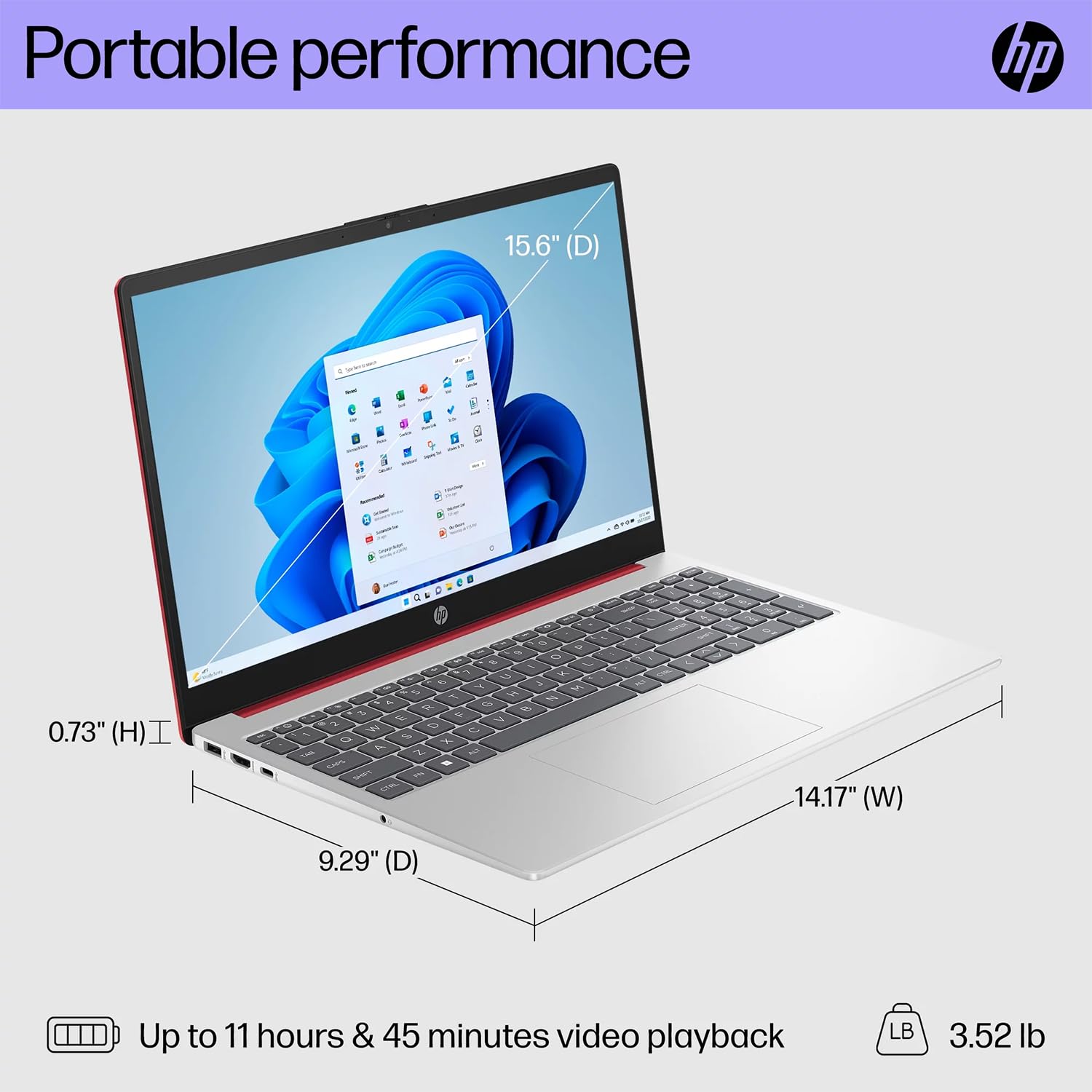 Hp 15.6'' Portable Laptop (Include 1 Year Microsoft 365), Hd Display, Intel Quad Core N200 Processor, 16Gb Ram, 128Gb Storage, W