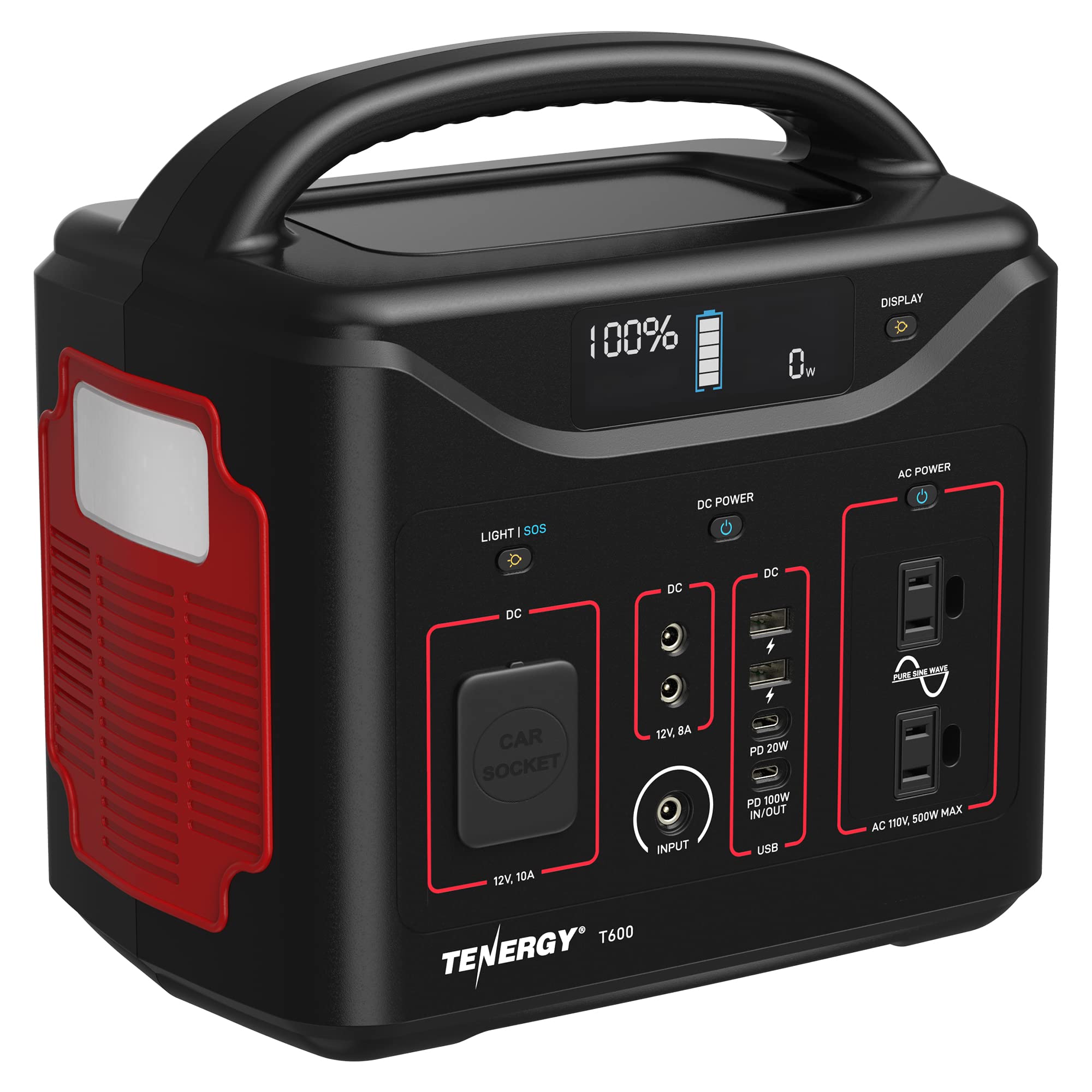 Tenergy T600 Portable Power Station, 600Wh Battery, 3x 500W (Peak 1000W) AC Outlets, USB type C PD 100W, Solar Ready Mobile Powe