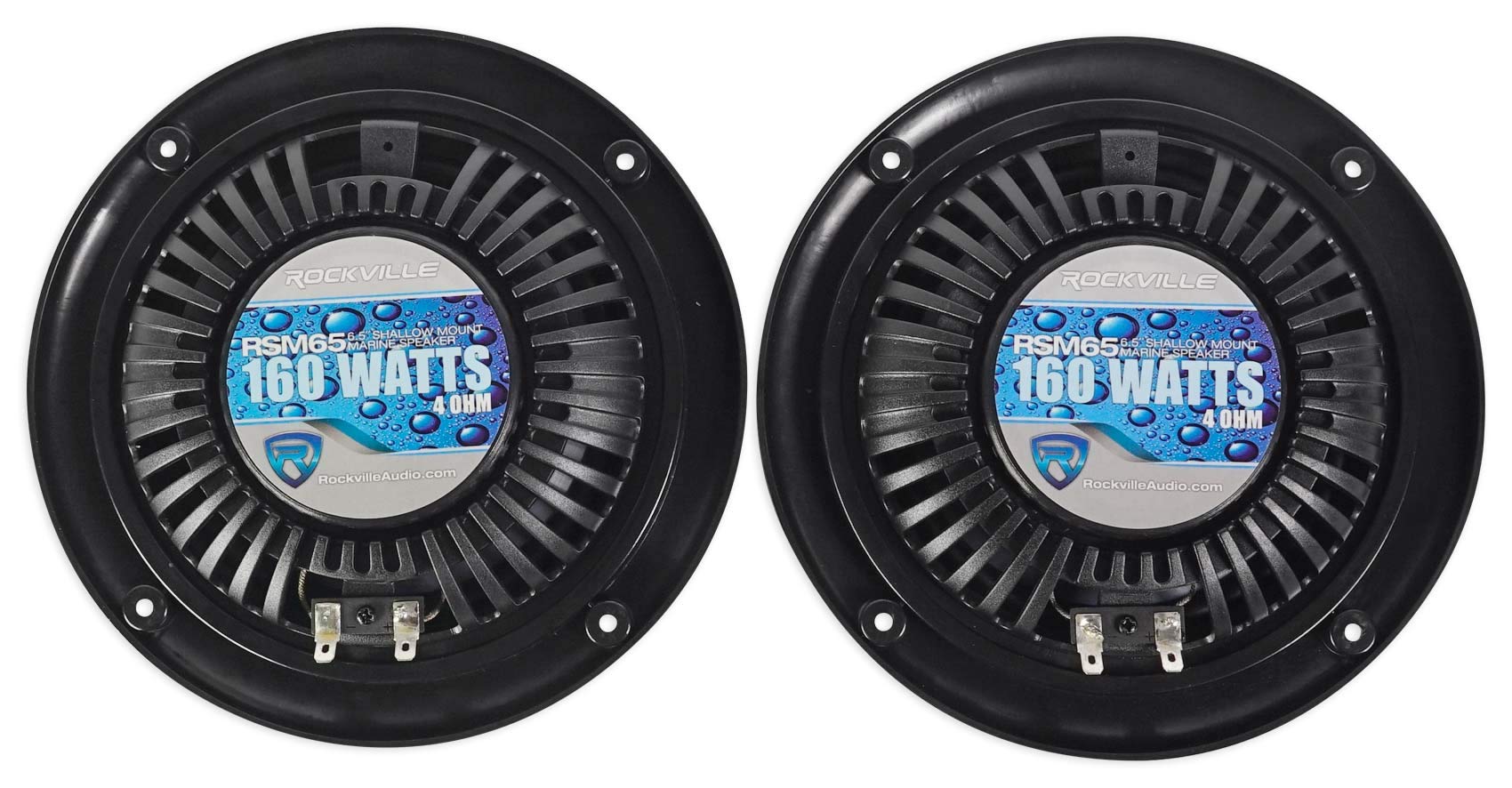 Rockville Pair Rsm65B 6.5 320 Watt Waterproof Shallow Slim Marine Boat Speakers Black