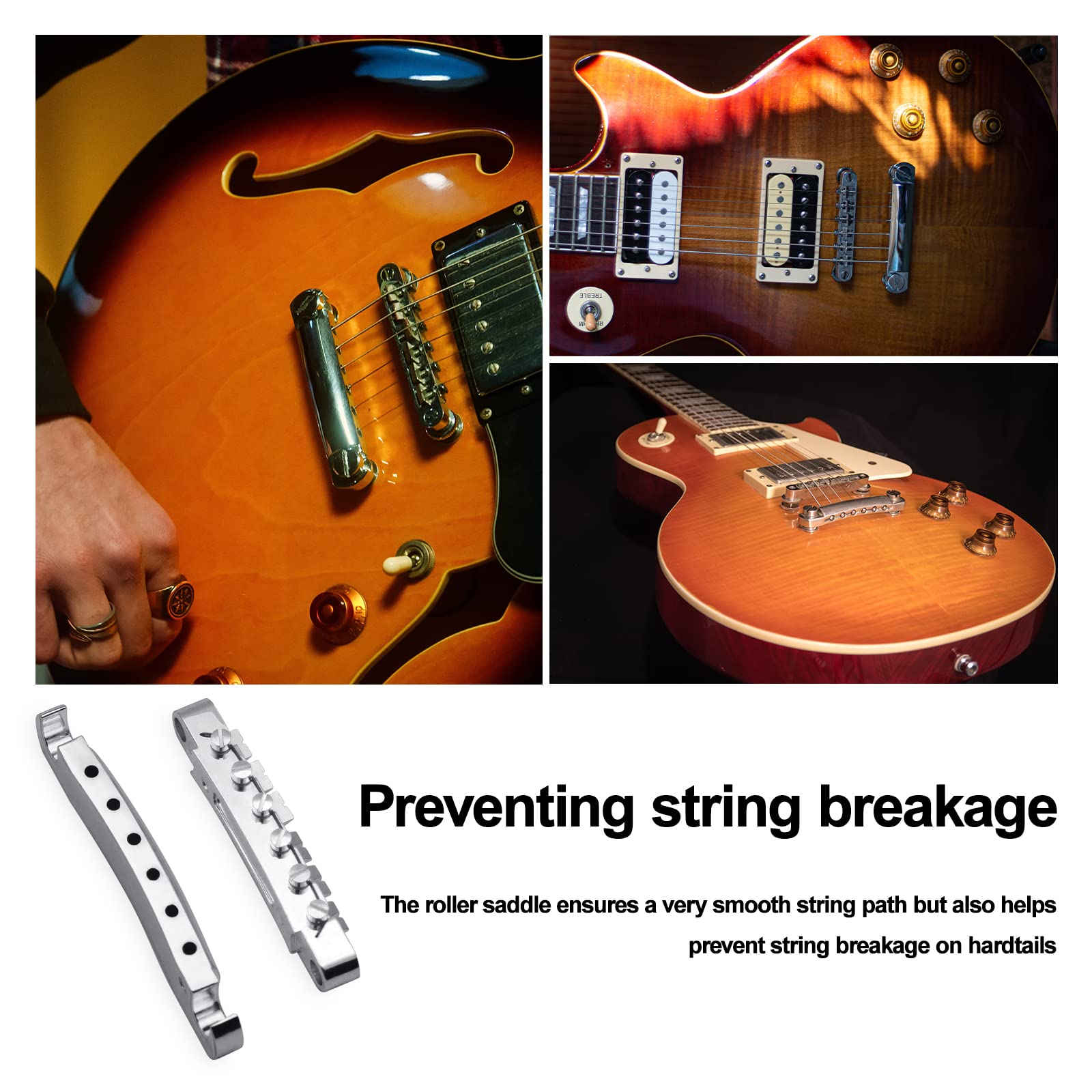 Saphue A Set Of String Saddle Tune O Matic Bridge And Tailpiece With Studs For Gb Lp Style Electric Guitar (Chrome)