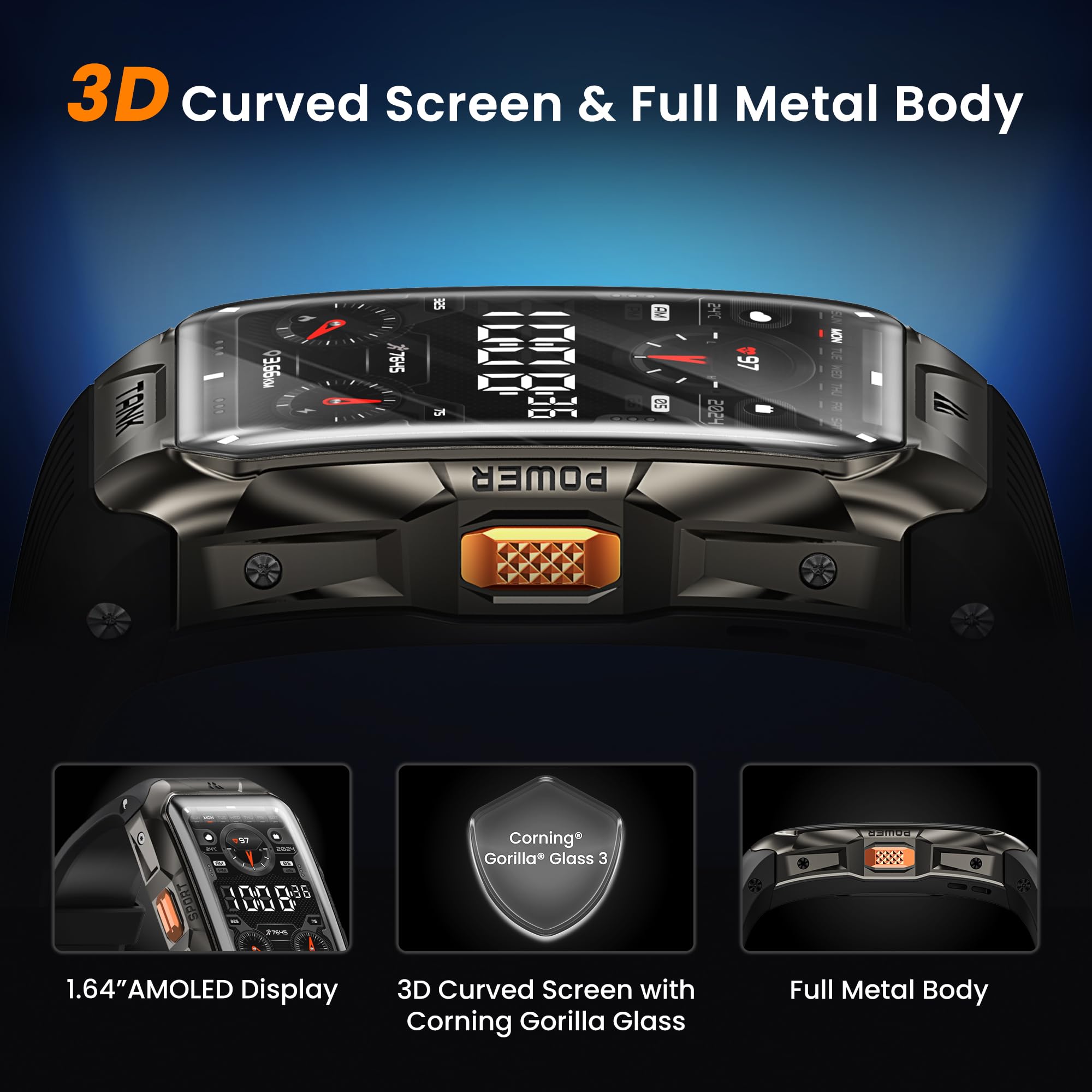 Kospet Tank X2 Smart Watch Fitness Tracker, 24/7 Heart Rate, Blood Oxygen Monitor, Sleep Tracker, Blutooth Call, Stainless Steel