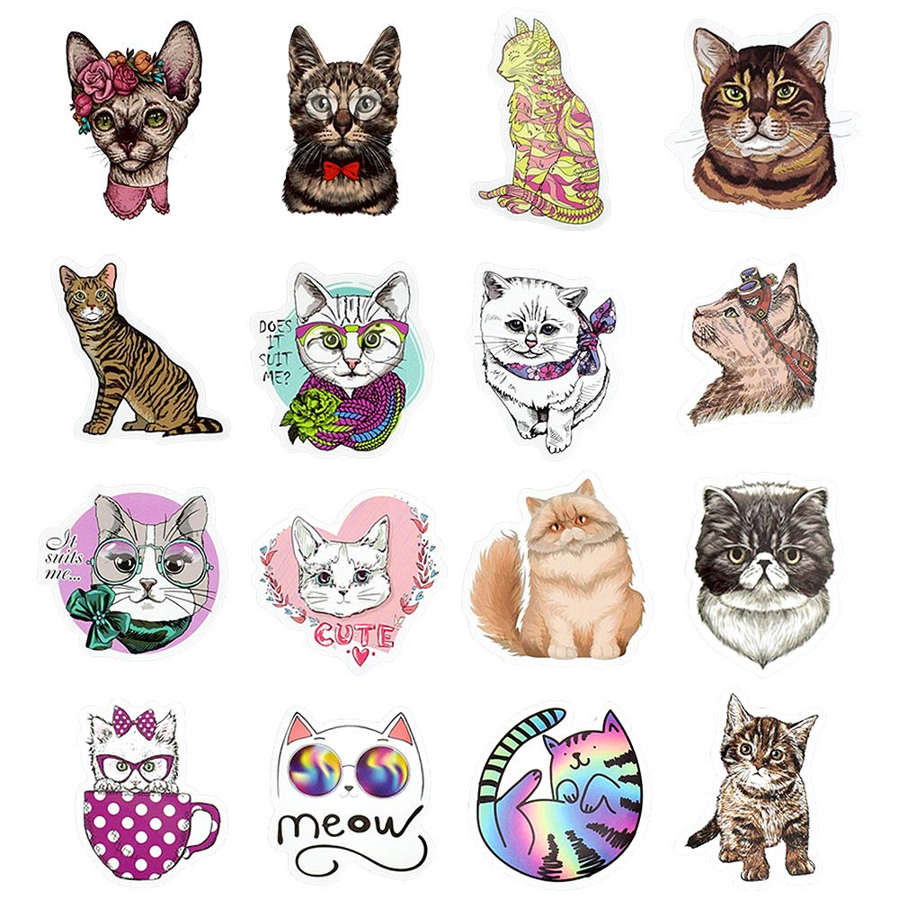 Cat Stickers For Kids Cute Cat Stickers For Water Bottles Vinyl Cat Stickers For Adults Laptop Cat Stickers Waterproof 50Pcs