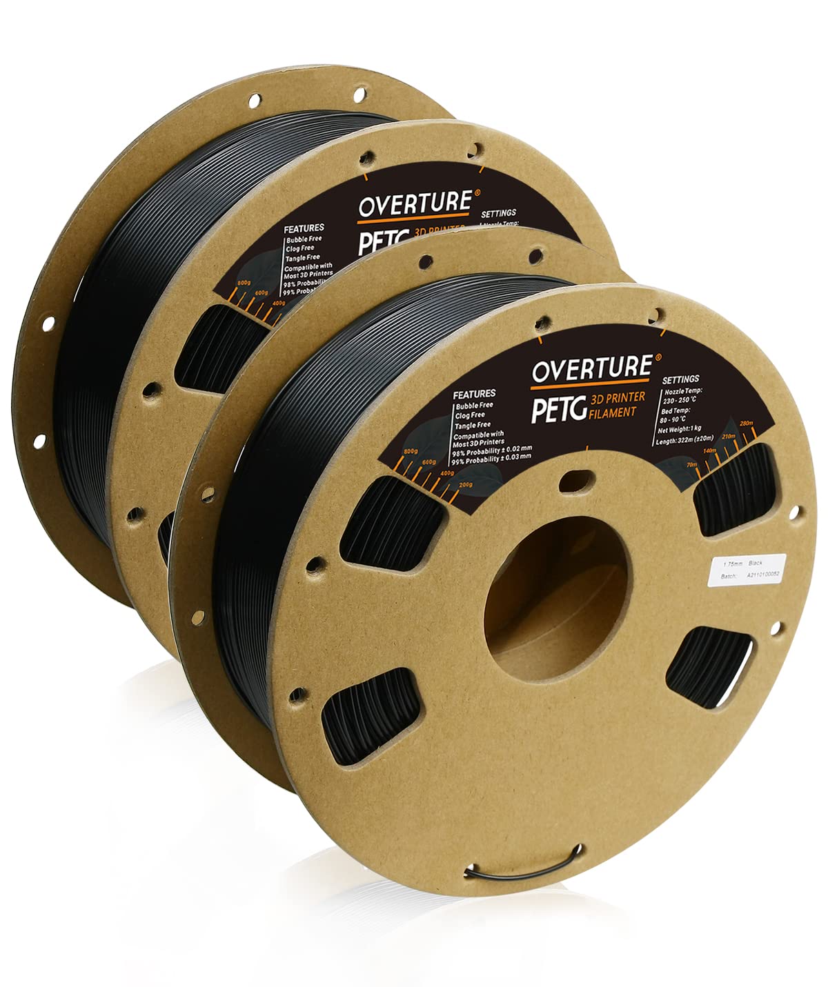 Overture Petg Filament 1.75Mm, 3D Printer Filament, 2Kg Spool (4.4Lbs), Dimensional Accuracy 99% Probability +/  0.03Mm, Fit Mos