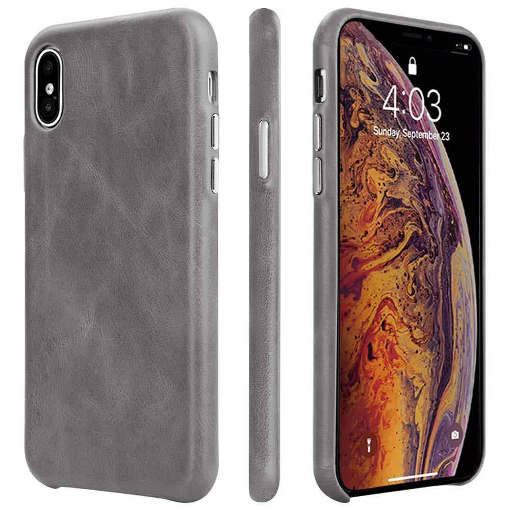 TOOVREN iPhone Xs Case, iPhone X/10 Case Genuine Leather Cover Case Protective Ultra Thin Anti-Slip Vintage Shell Hard Back Cove
