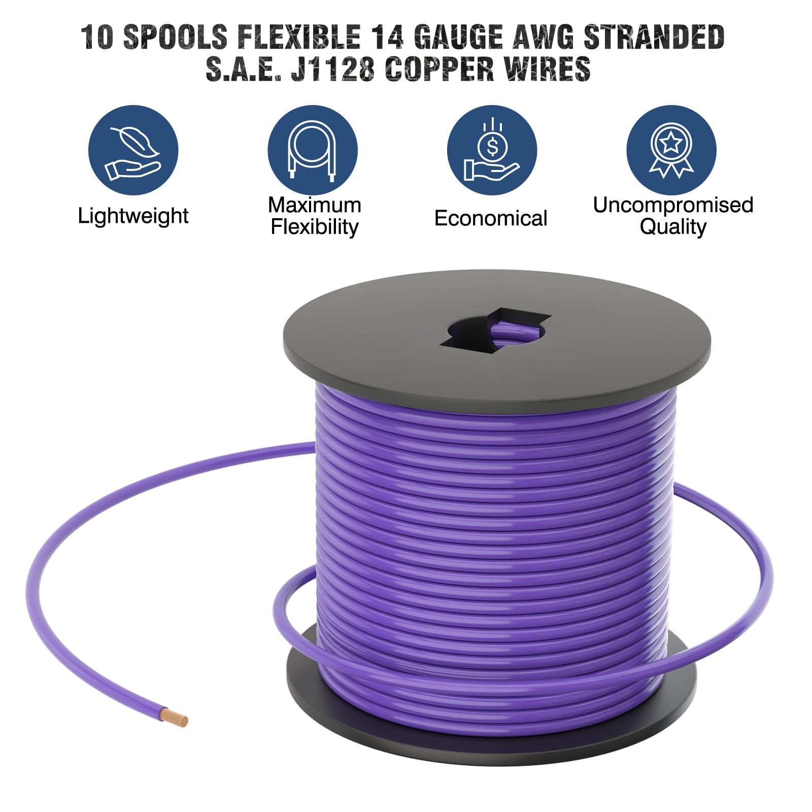 Suzco 10 Rolls 100Ft Automotive Primary Wire Spools Single Conductos Standards 14 Gauge Sae J1128, M1L56A & Ms3450 Cca Low Volta