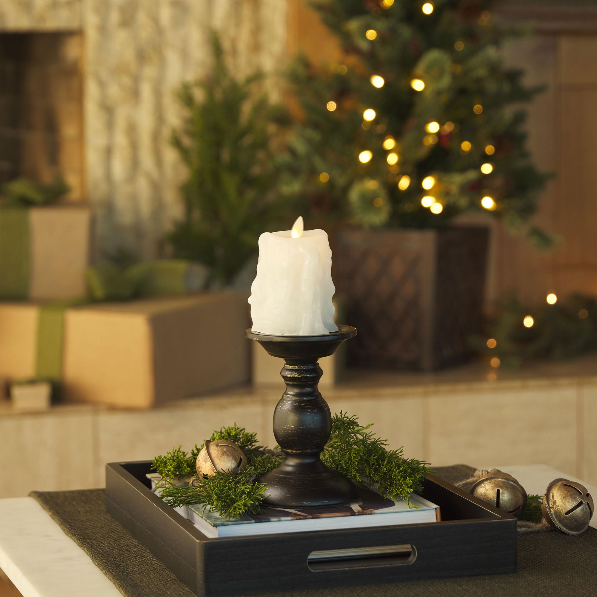 Luminara White Heavy Drip Flameless Candle Pillar, 3.4 X 4.5 Inch, Unscented, Led, Real Wax, Timer Function