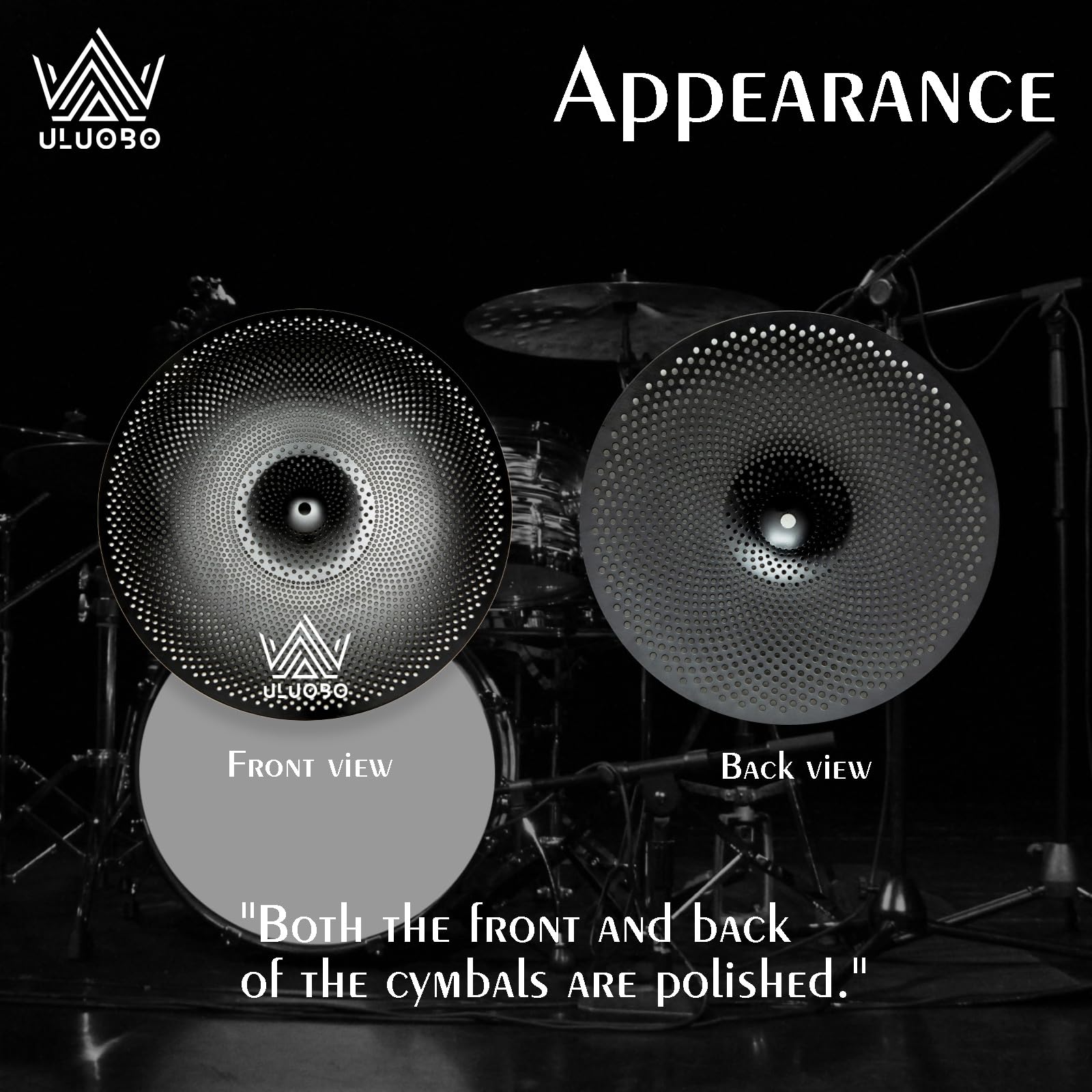 Uluobo Low Volume Cymbal Pack, Silent Cymbals, Quiet Cymbals Set For Drummer Practice, 6/8/10''Spalsh+14''Hihat+16''Crash+18''Cr