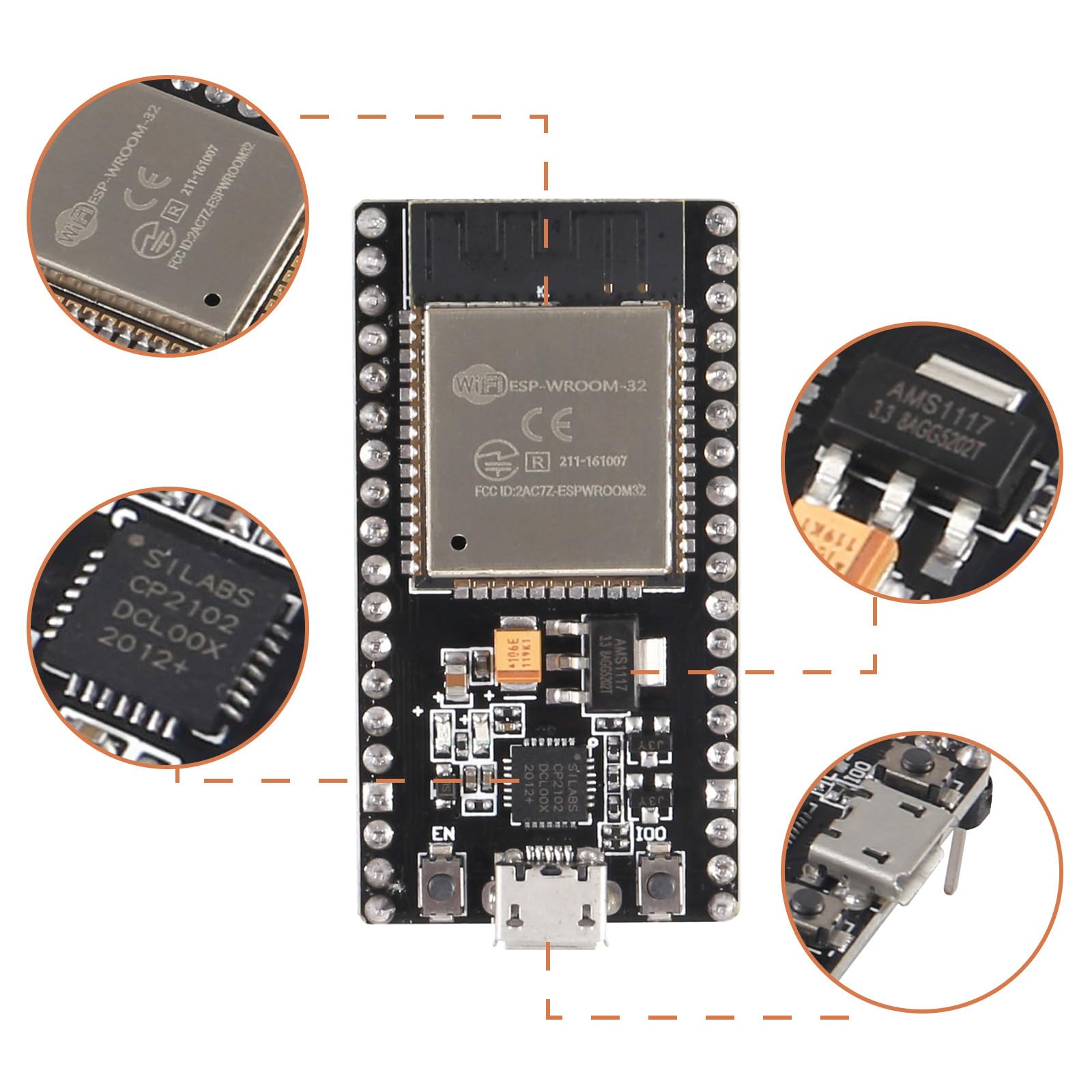 Aokin Esp32 Esp 32S Nodemcu 32S Esp Wroom 32 Development Board 2.4 Ghz Wifi And Bluetooth Dual Cores Microcontroller Esp Wroom 3